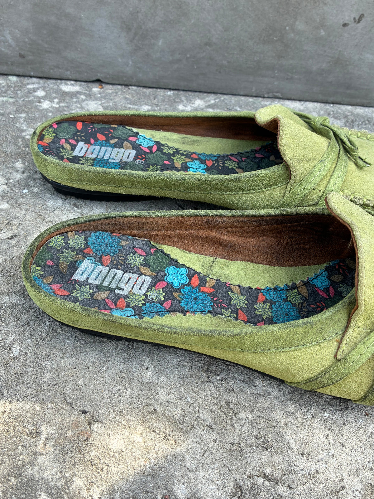 Vintage Green Suede Bongo Sandals