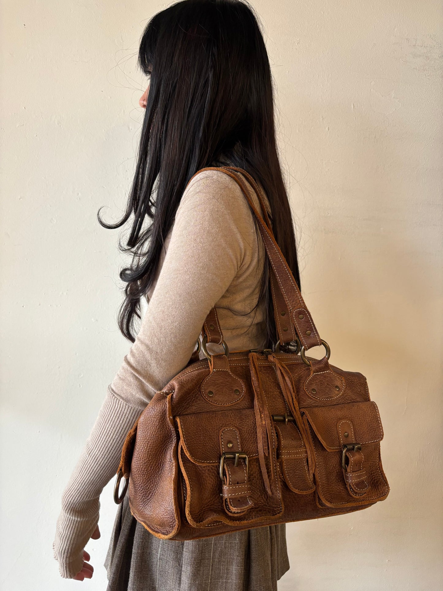 Vintage Brown Roots Leather Purse