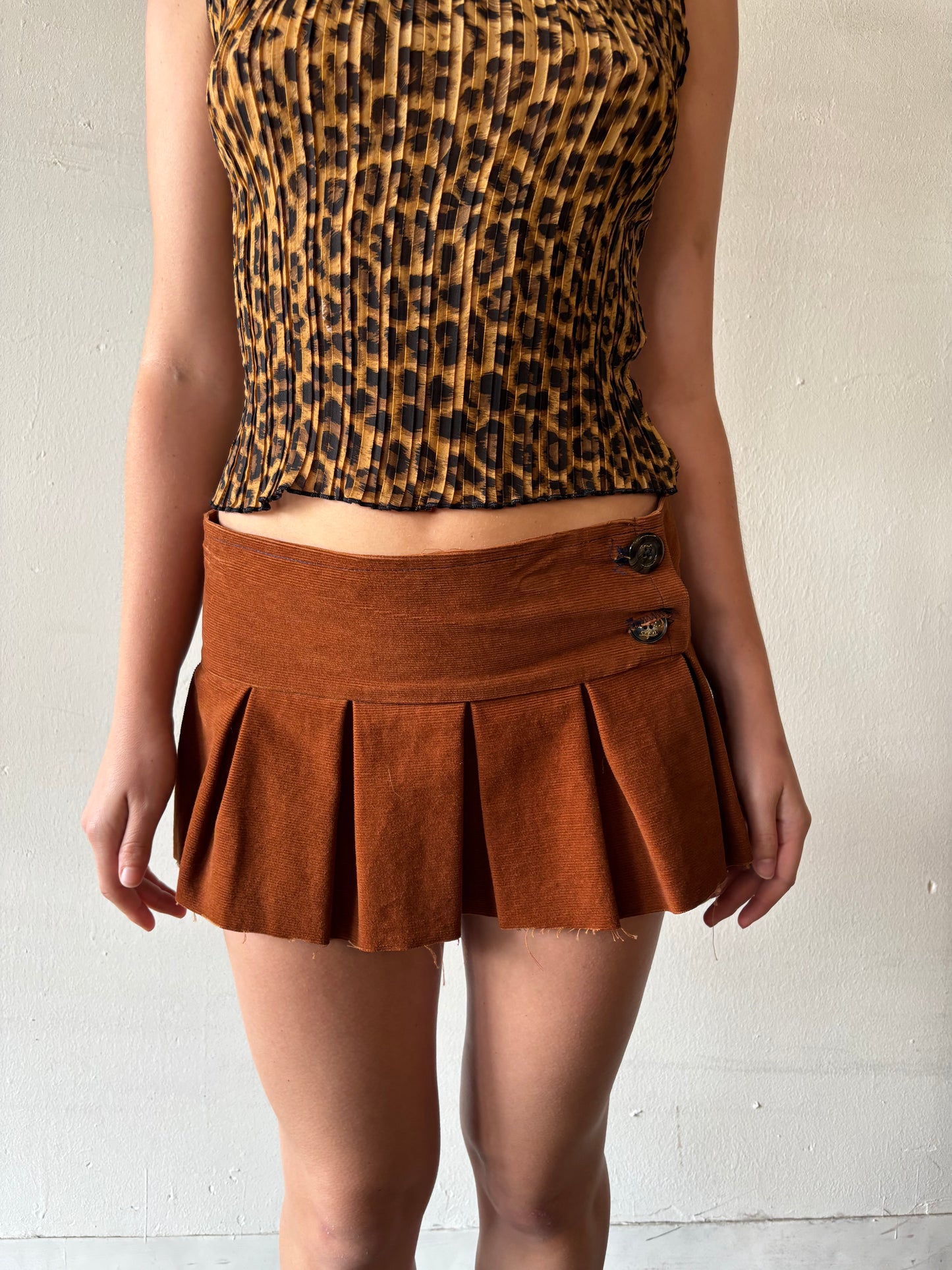 Reworked Burnt Orange Pleated Mini Skirt