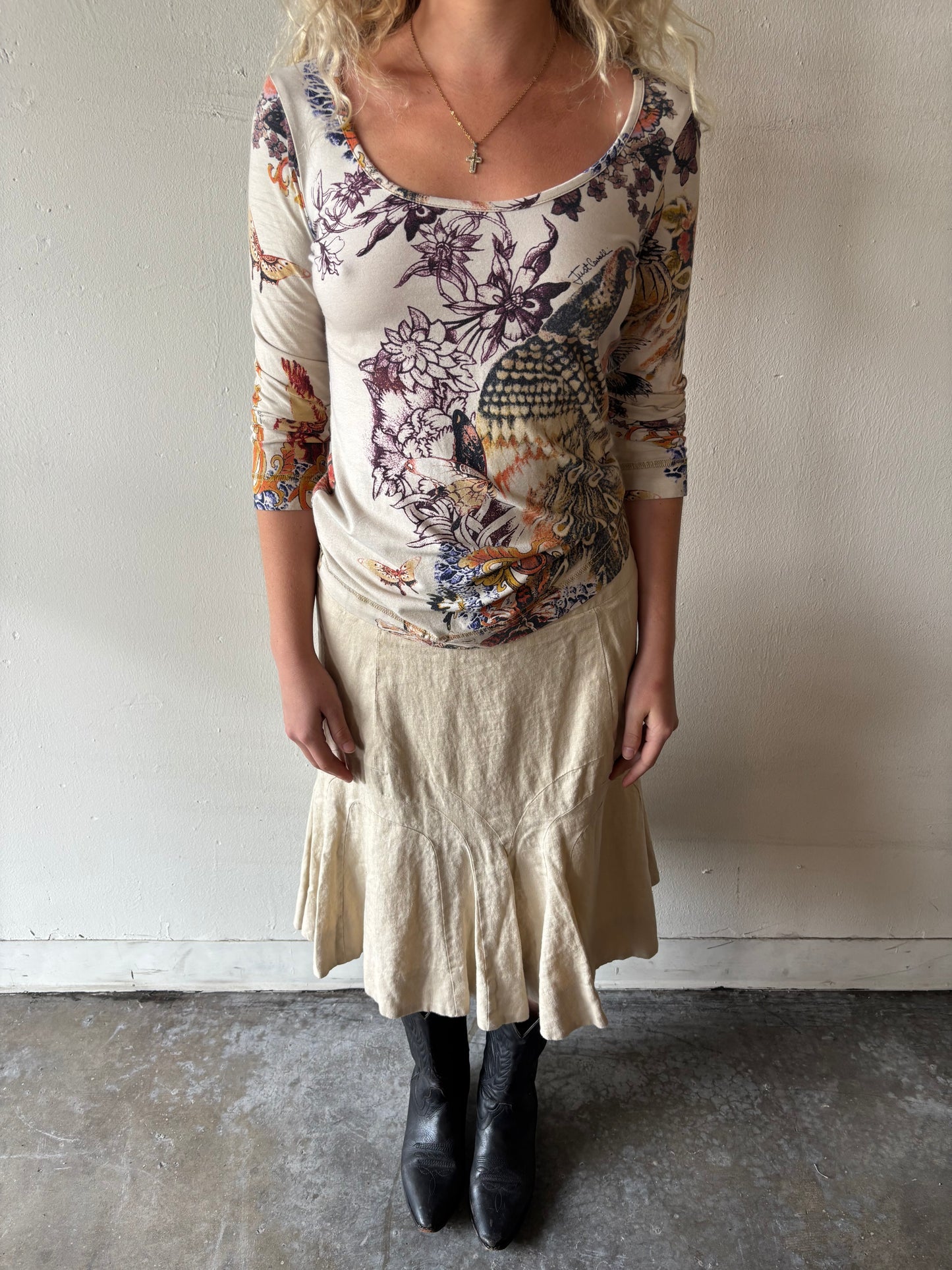 Vintage Cream Midi Skirt