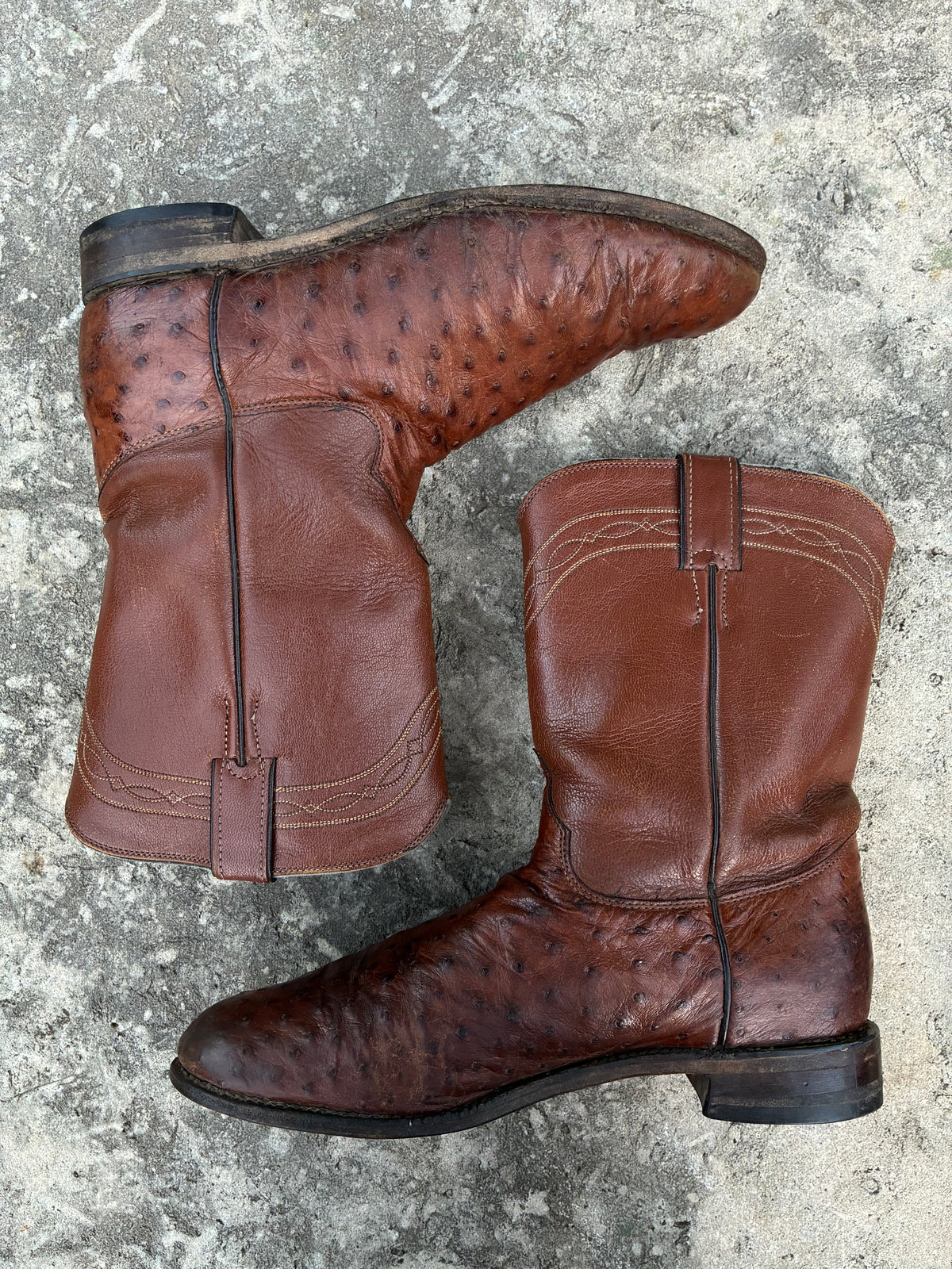 Vintage 1980s Justin Brown Ostrich Leather Cowboy Boots