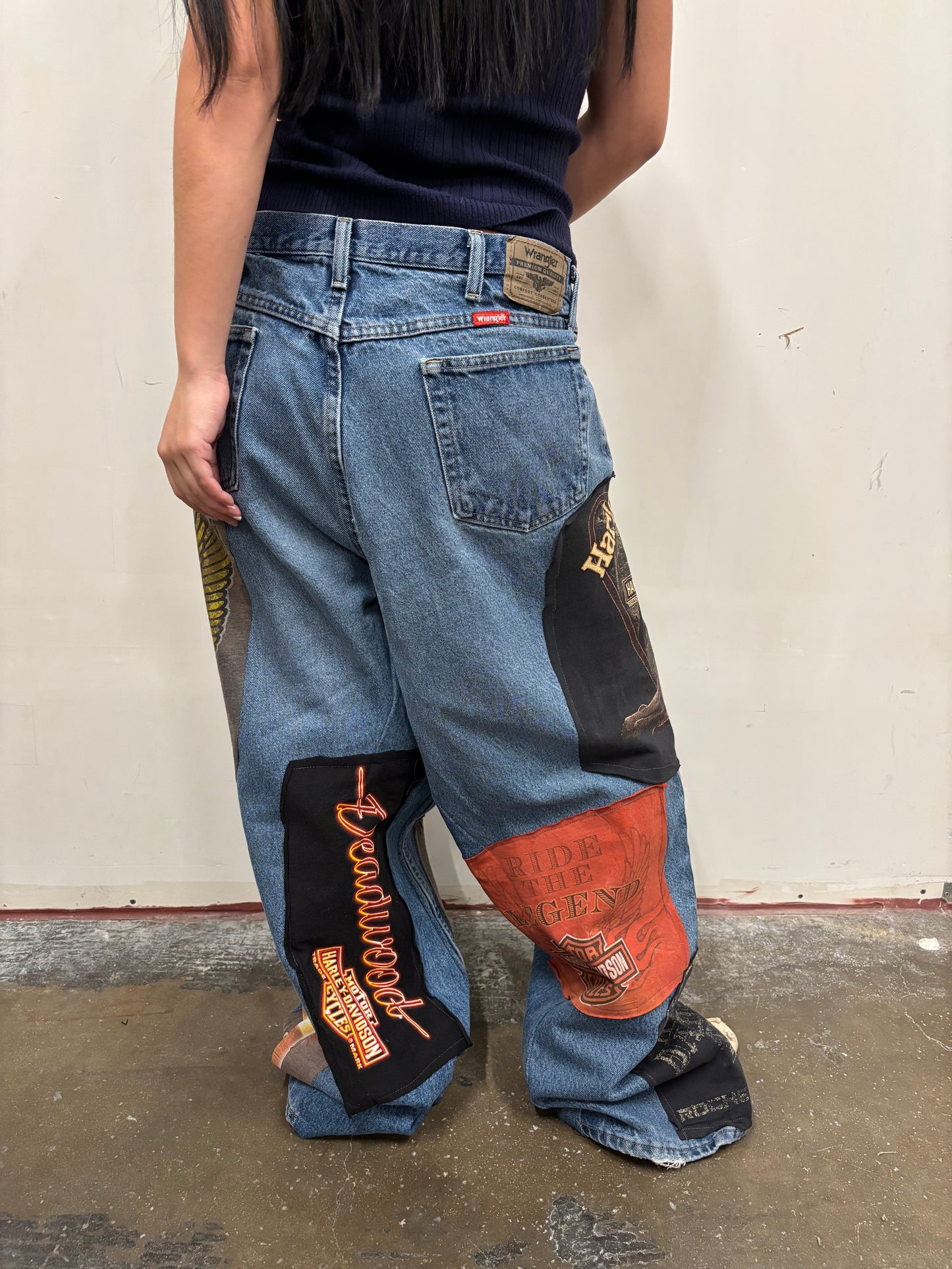 Reworked Harley Davidson Patchwork Jeans