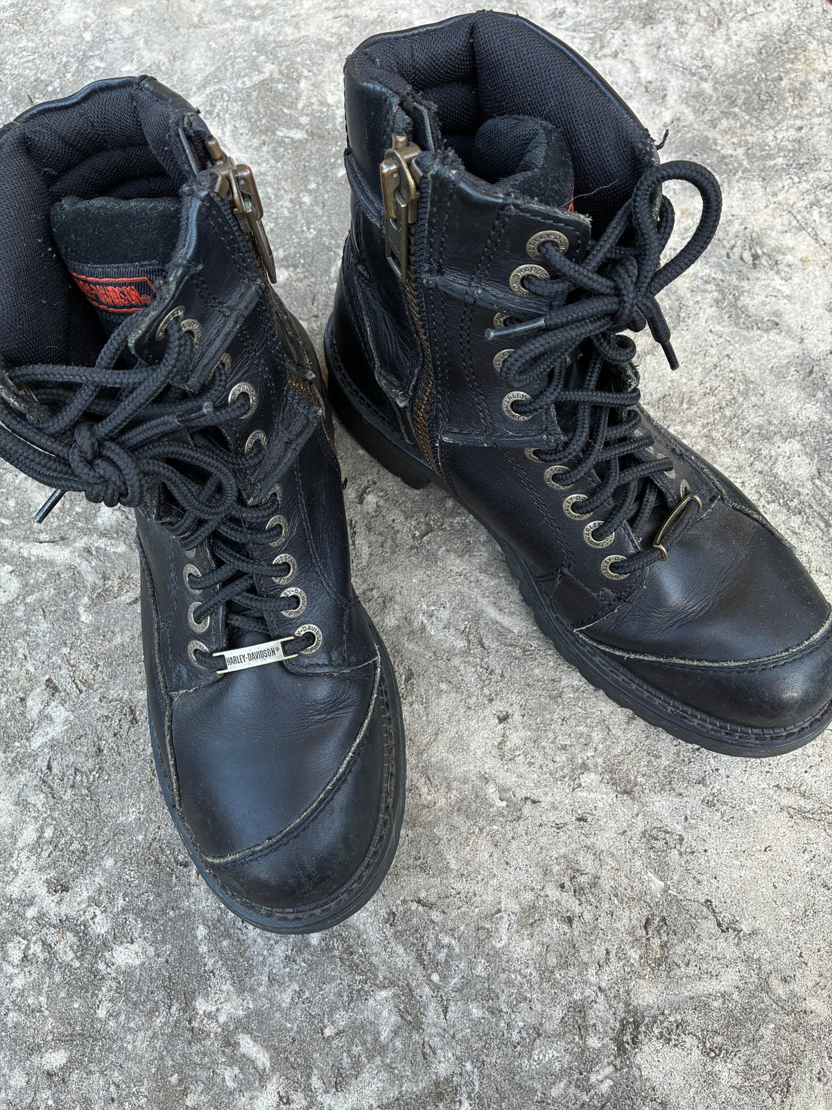 Vintage Harley Davidson Black Leather Moto Boots