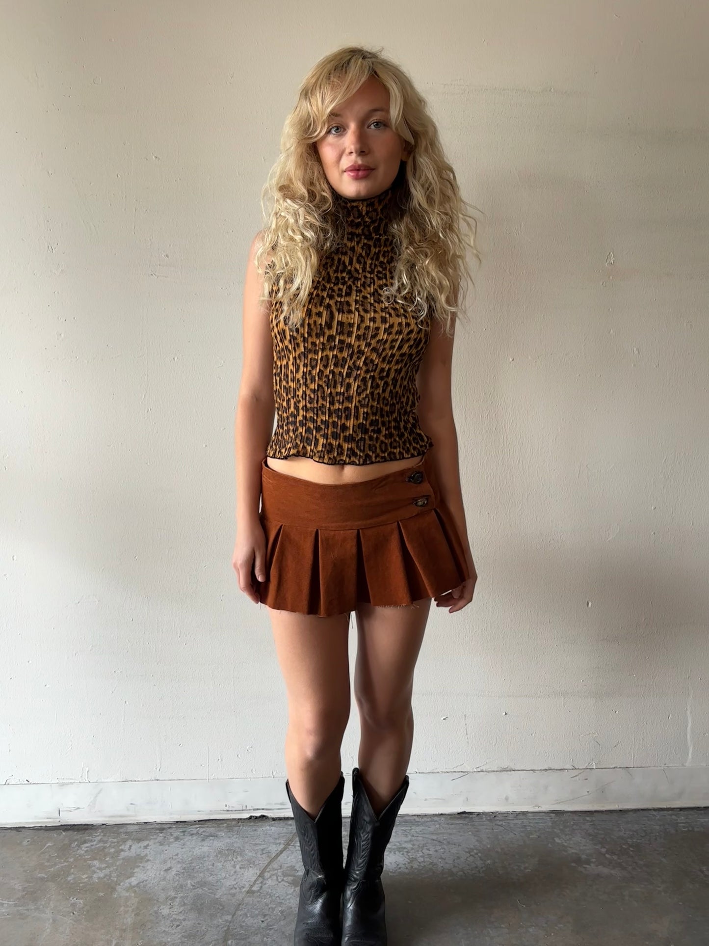 Reworked Burnt Orange Pleated Mini Skirt