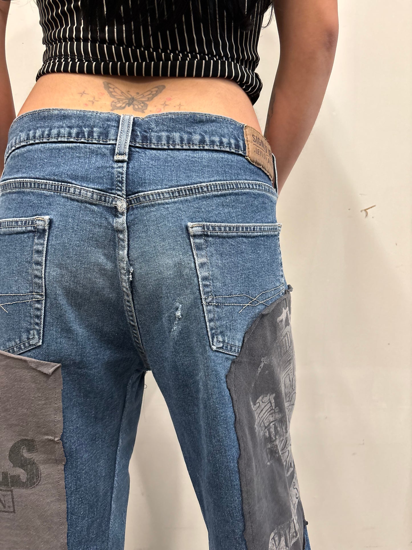 Reworked Harley Davidson Patchwork Denim Jeans