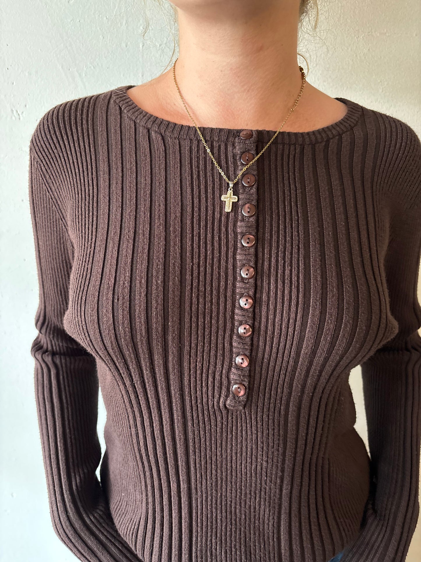 Vintage Brown Button Top