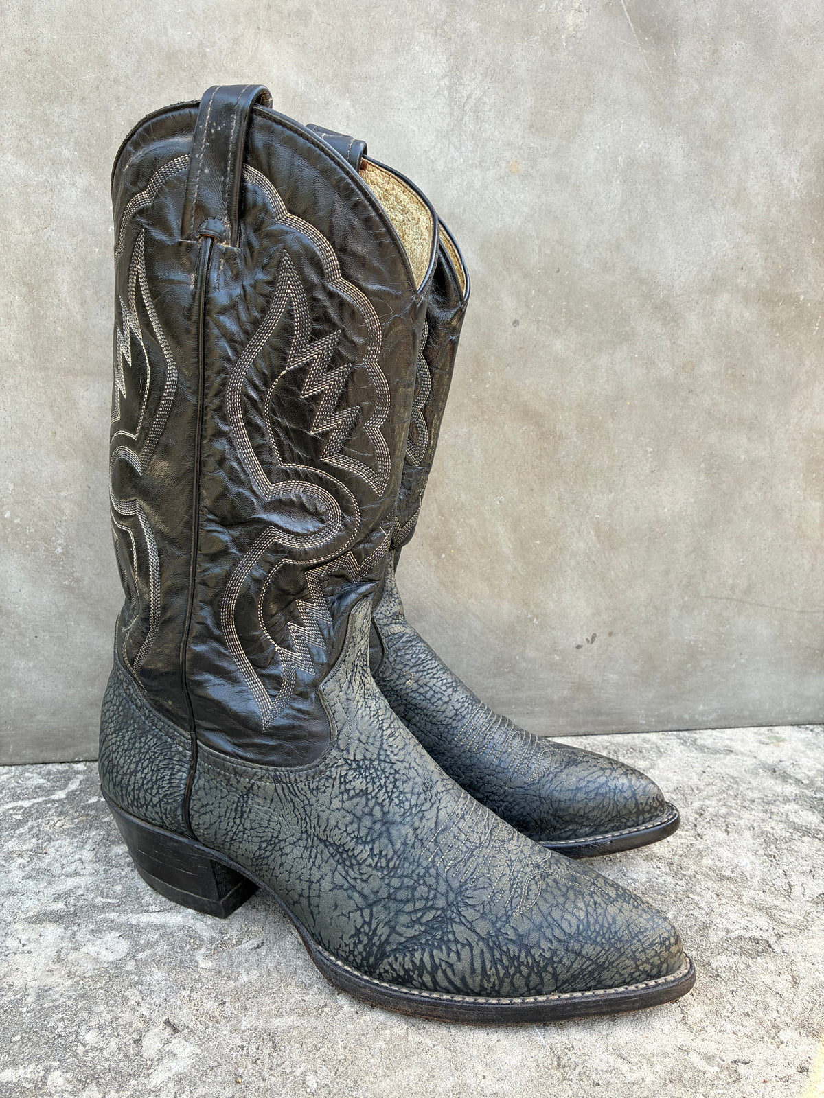 Vintage 1980s Tony Lama Black Leather Cowboy Boots