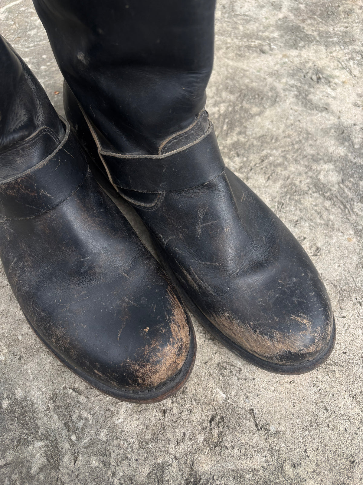 Vintage Frye Distressed Black Leather Harness Boots