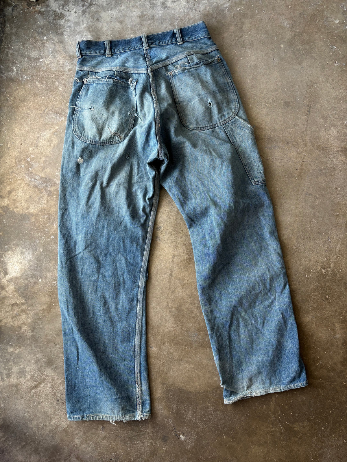 Vintage 1970s Big Mac Distressed Faded Repaired Double Knees Denim