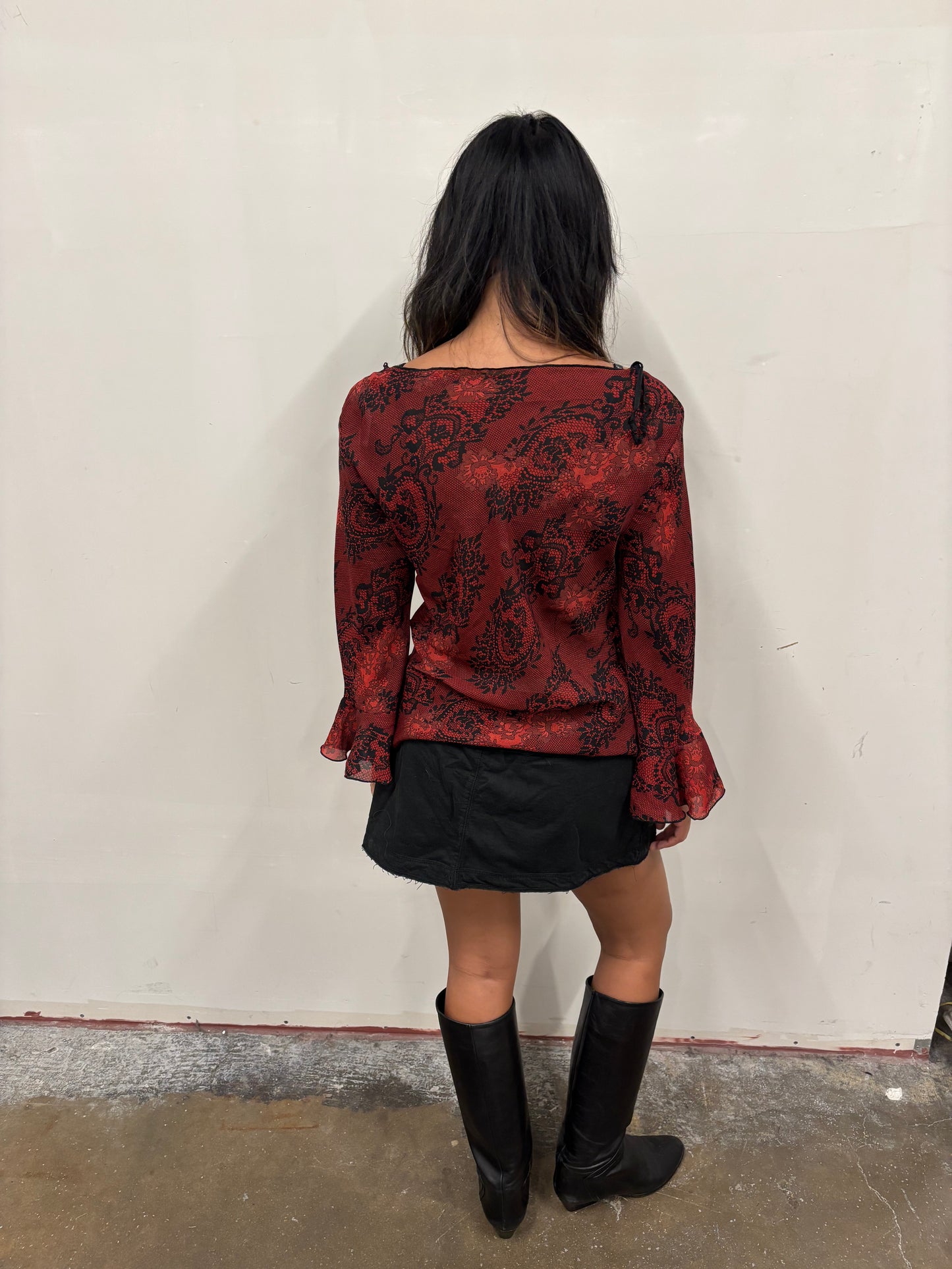 Mesh Lace Print Top