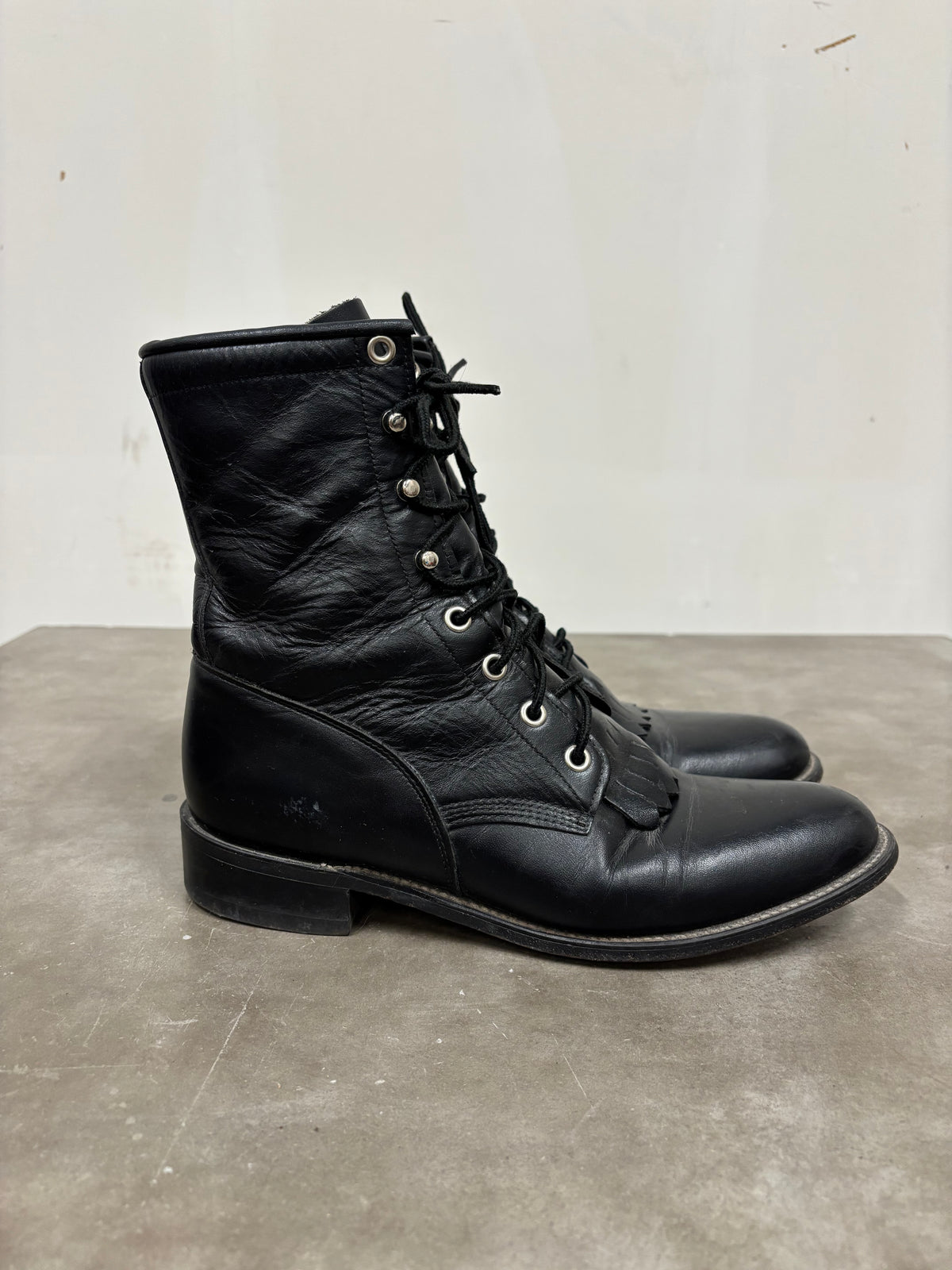 Vintage Justin Black Leather Lace Up Boots
