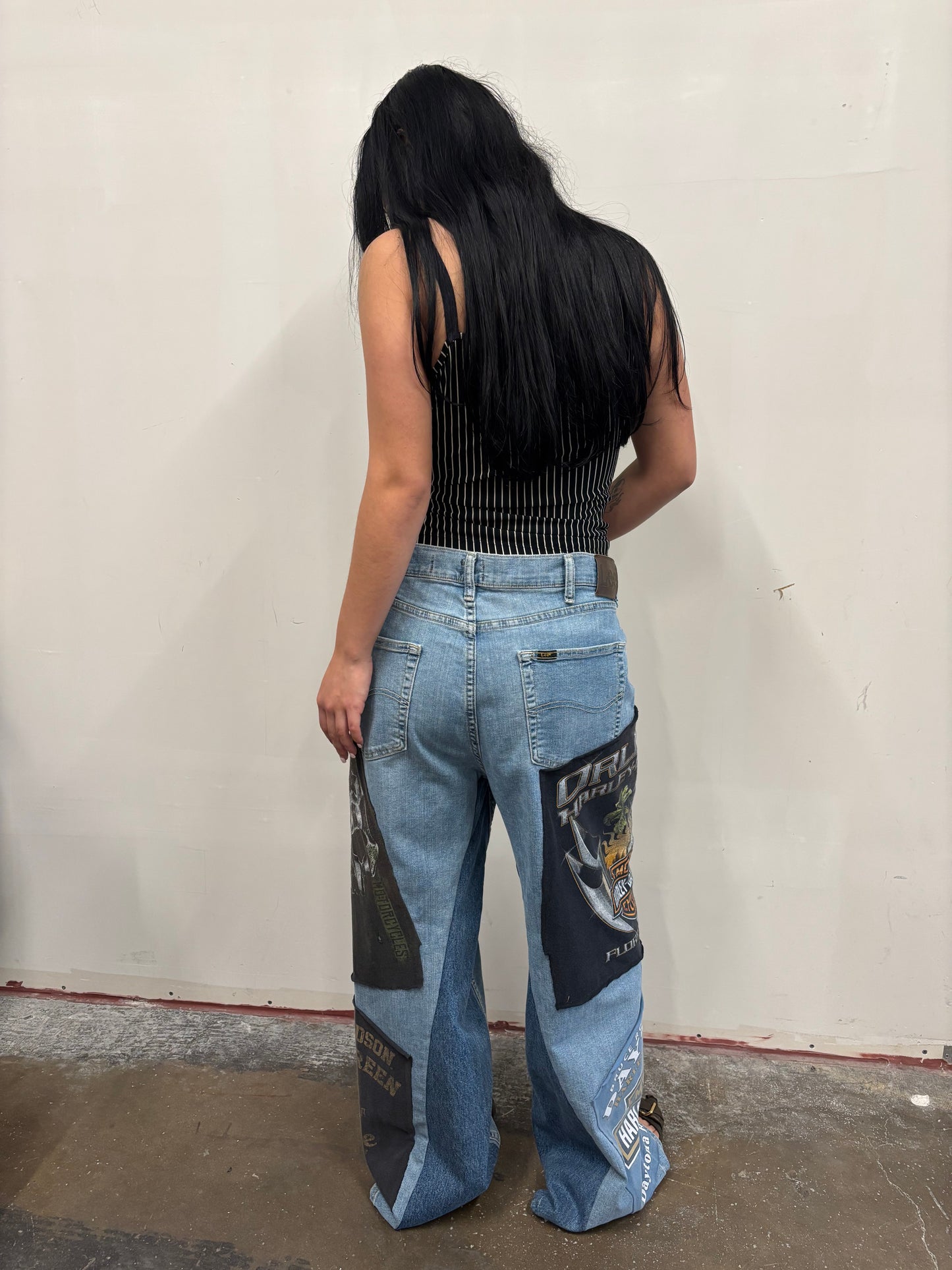Reworked Harley Davidson Patchwork Denim Jeans