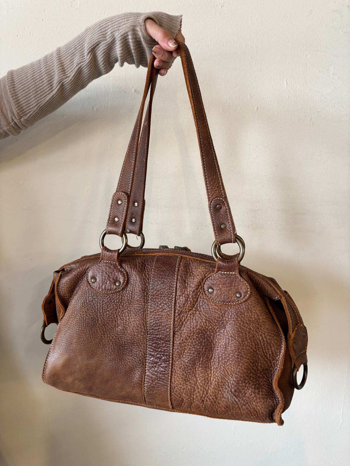 Vintage Brown Roots Leather Purse