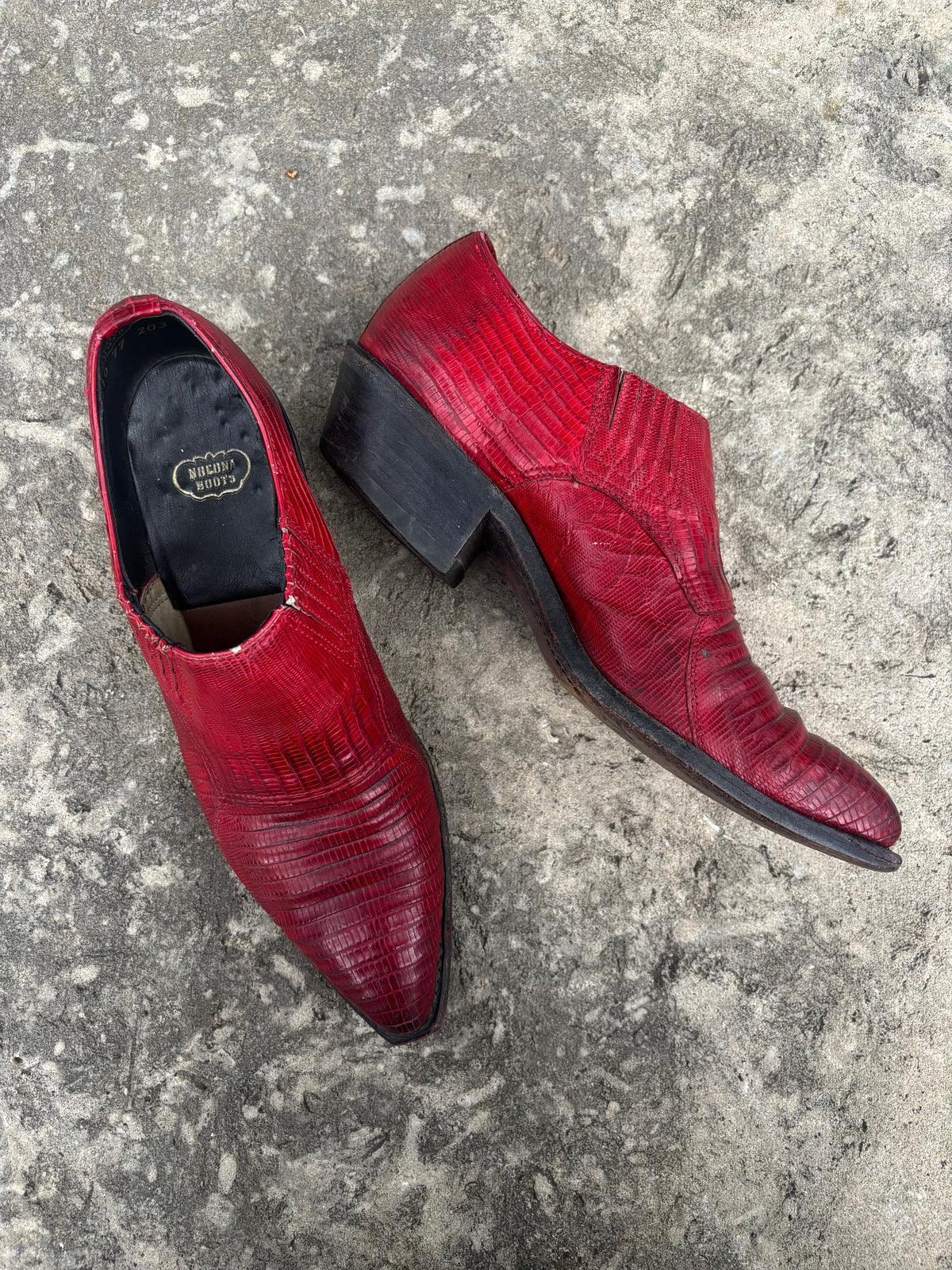 Vintage Nocona Red Lizard Ankle Boots