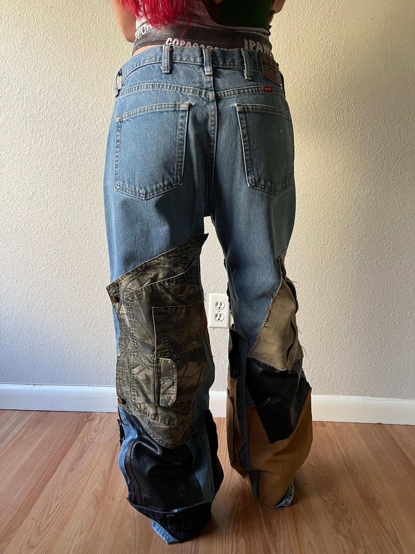 Reconstructed Wrangler Denim Patchwork Jeans