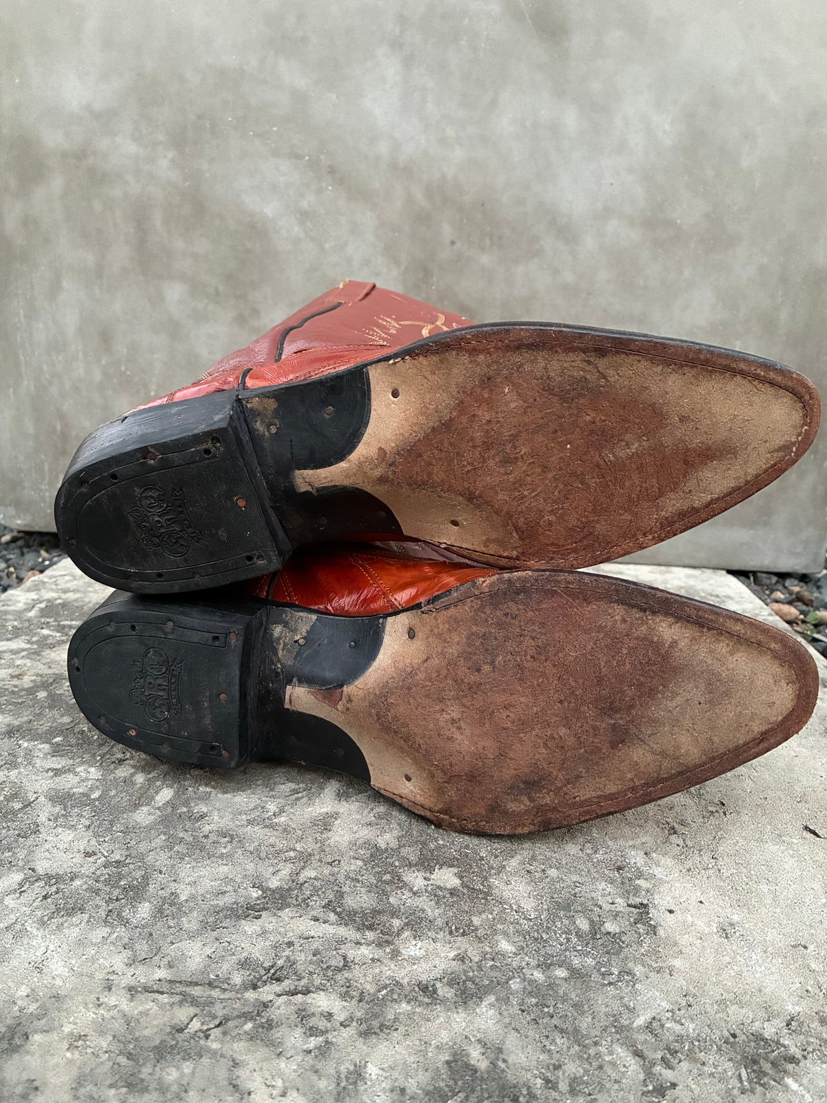 Vintage 80s Botas de Ora Eel Skin Brown Leather Cowboy Boots