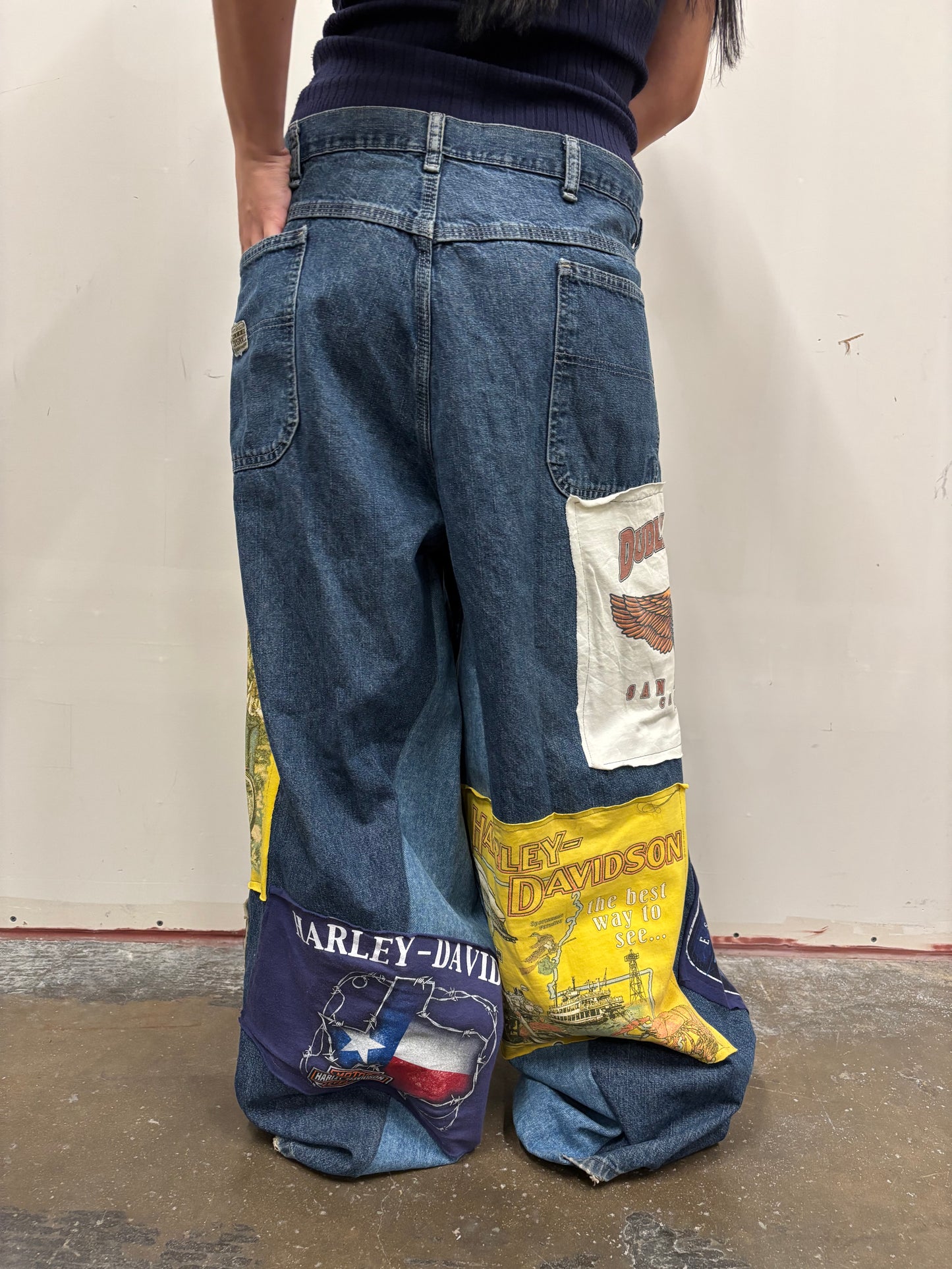 Reworked Harley Davidson Patchwork Jeans