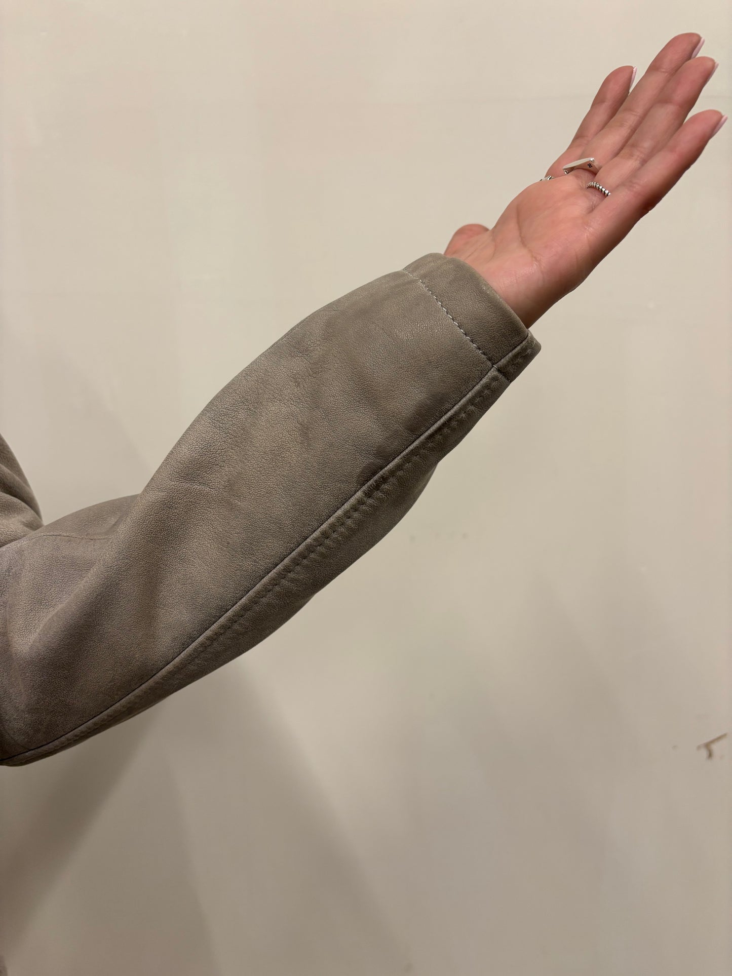 Vintage Grey Leather Zip Up Jacket