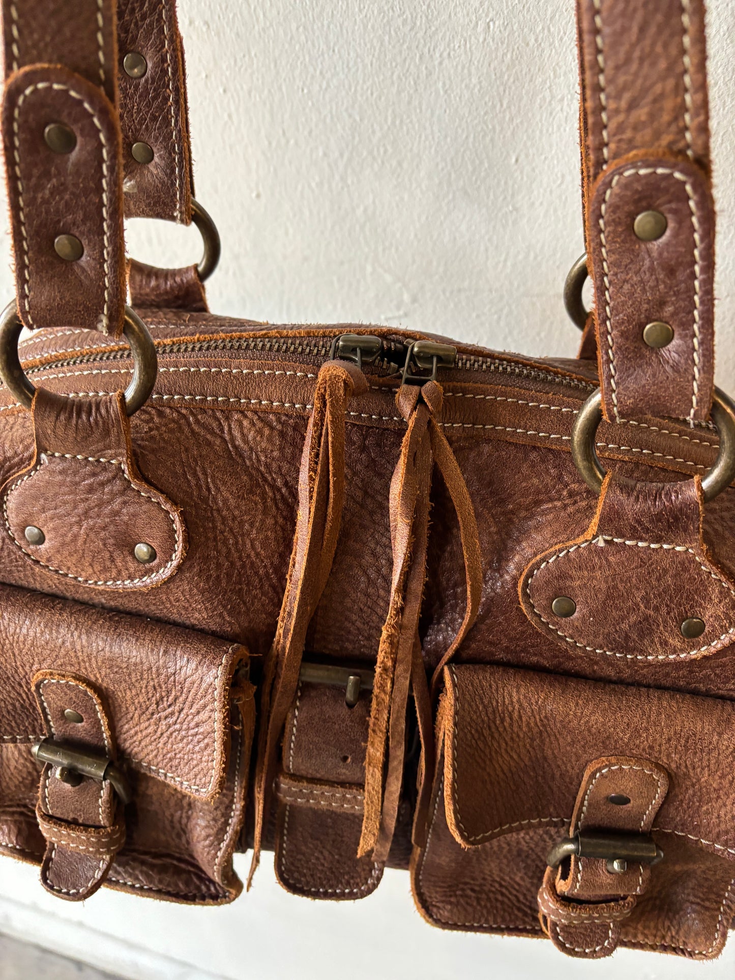 Vintage Brown Roots Leather Purse