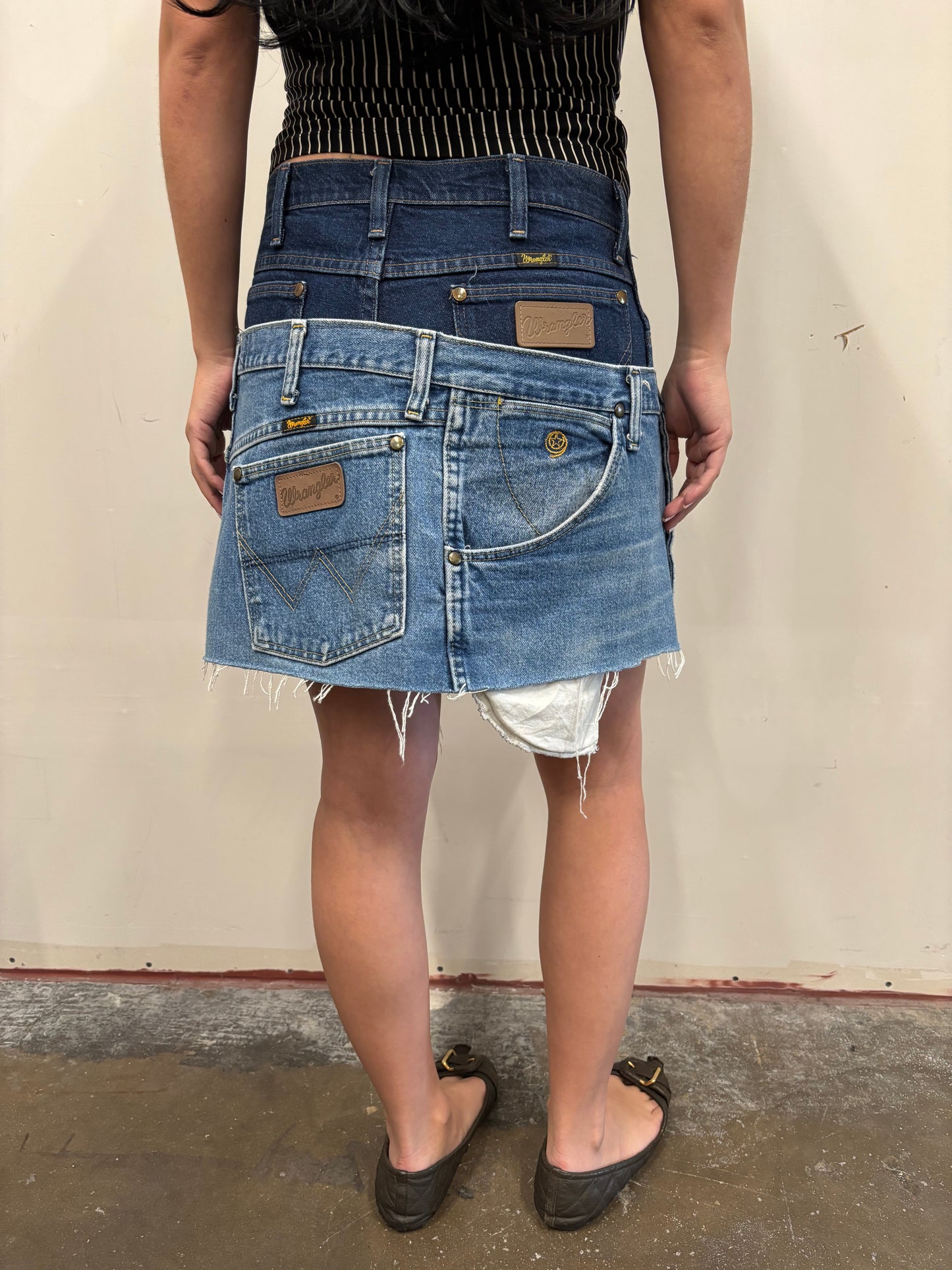Reworked Double Denim Skirt