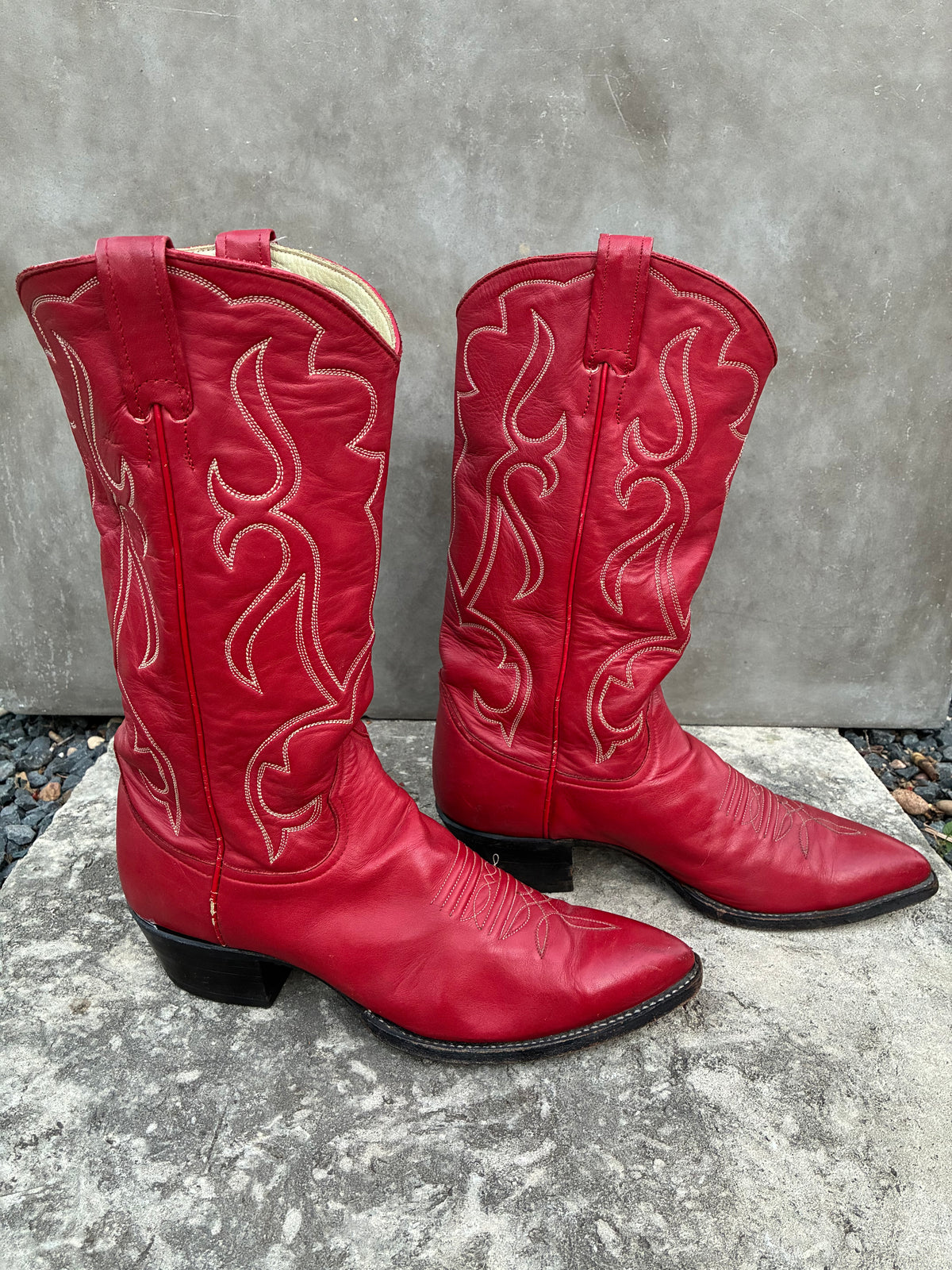 Vintage 1980s Larry Mahan Red Leather Cowboy Boots