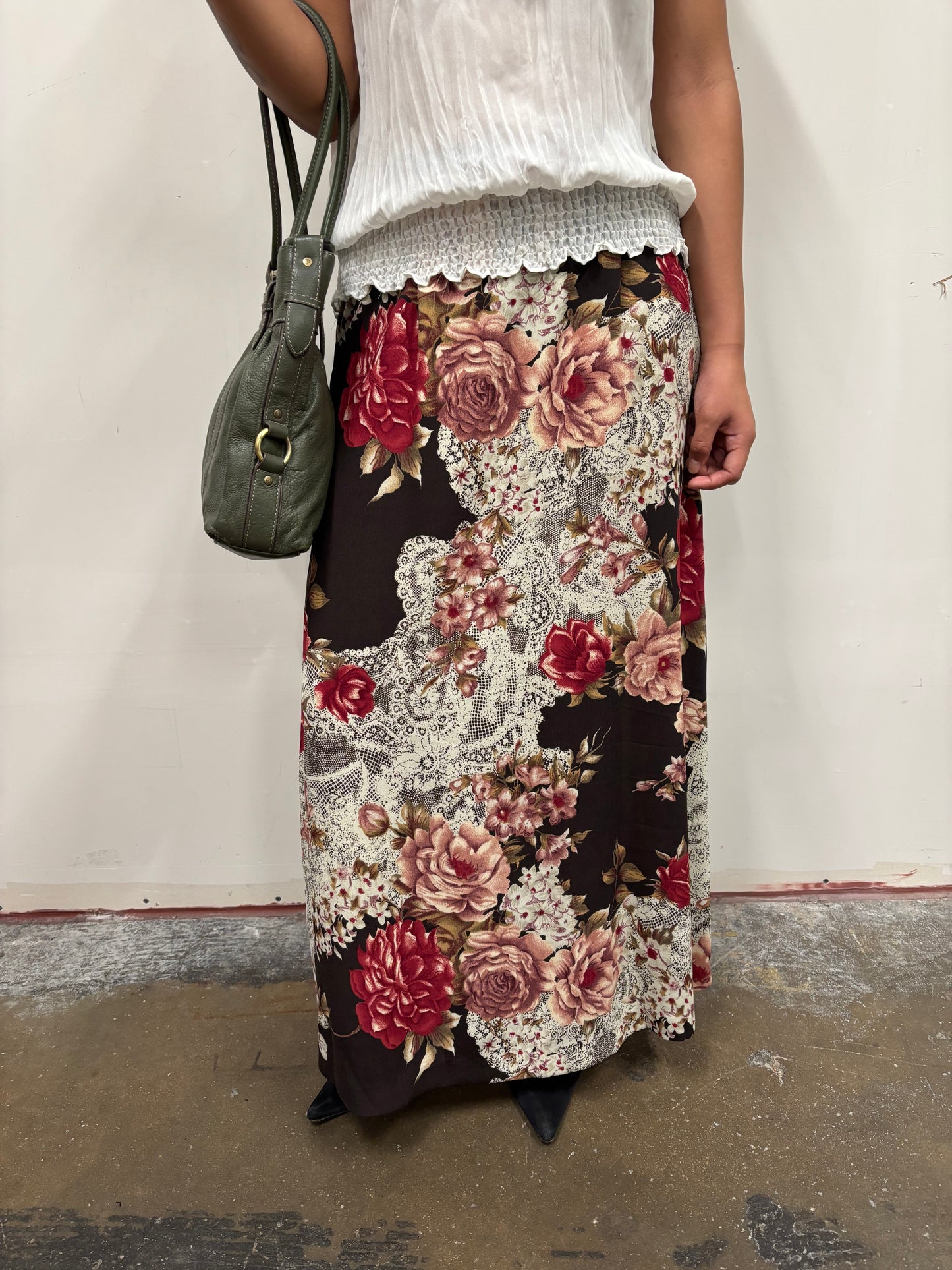 Vintage Brown Lace Floral Skirt