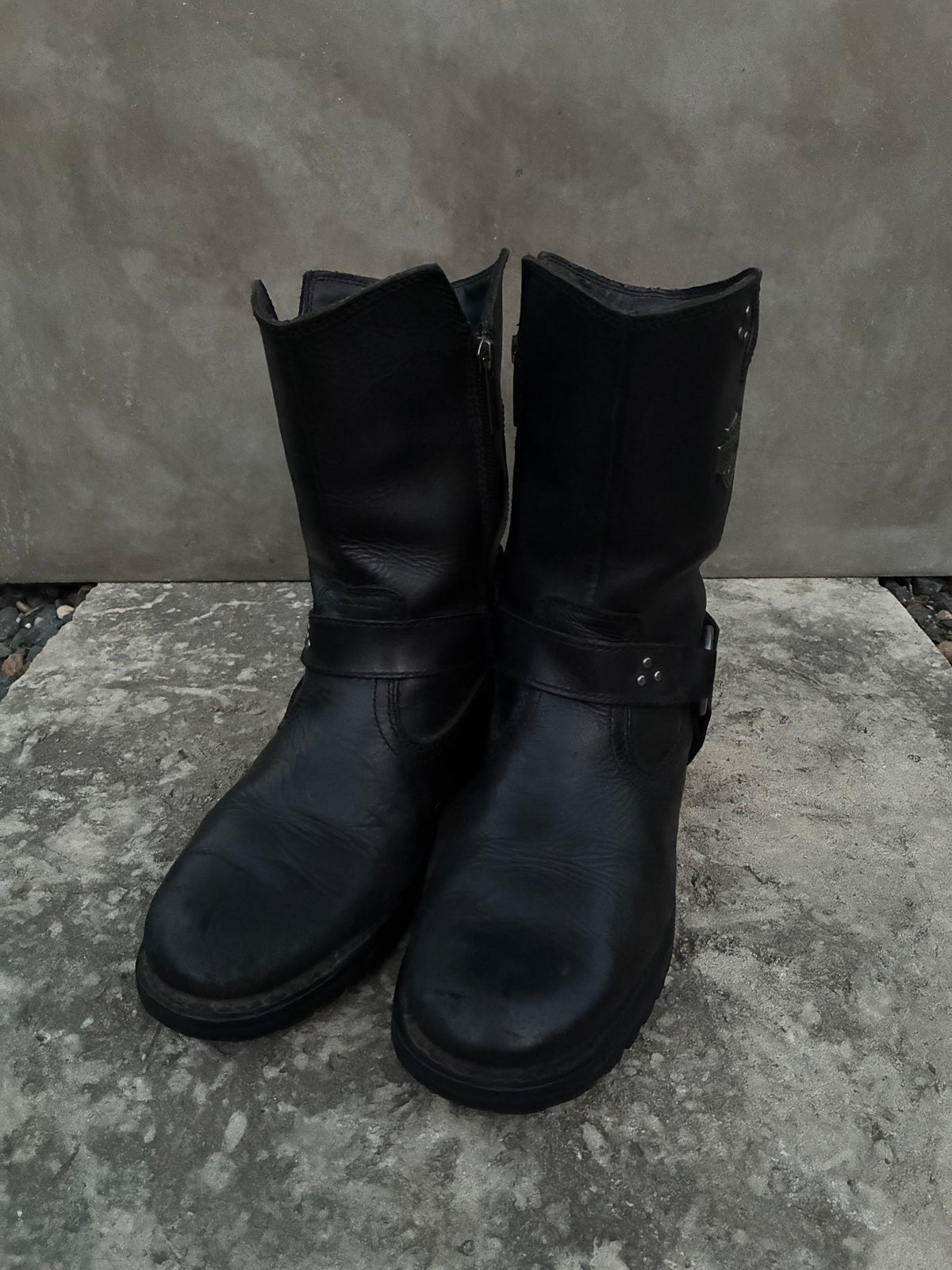 Vintage Harley Davidson Black Leather Moto Boots