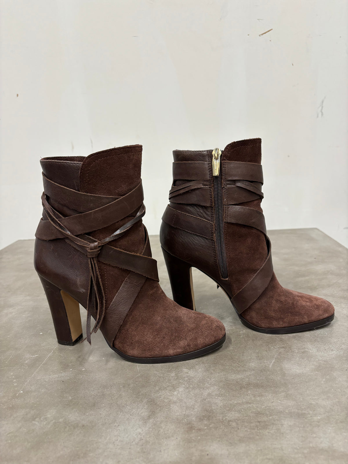 Vince Camato Brown Suede Leather Fringe Boots