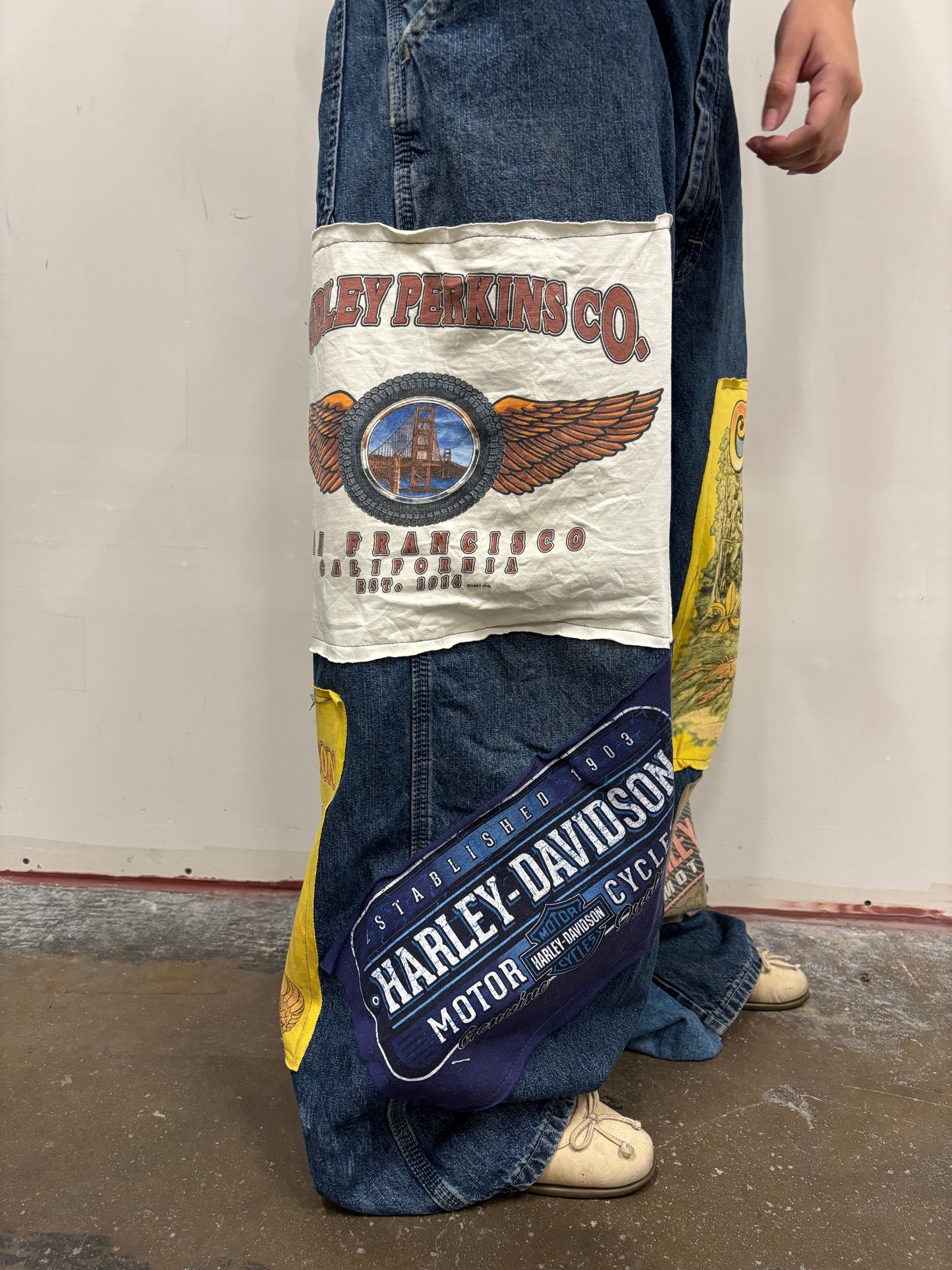 Reworked Harley Davidson Patchwork Jeans