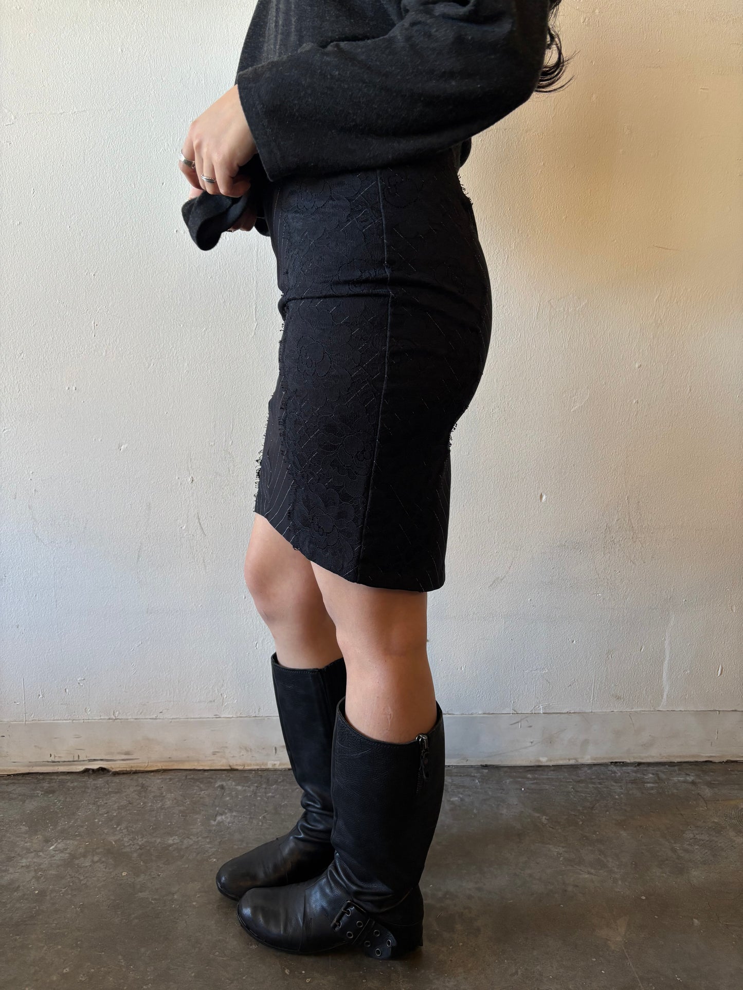 Vintage Laced Striped Pencil Skirt