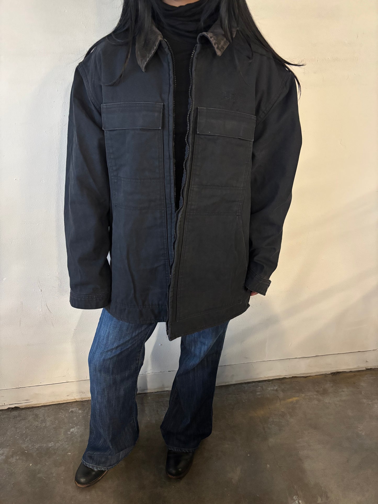 Vintage Black Hooded Canvas Jacket