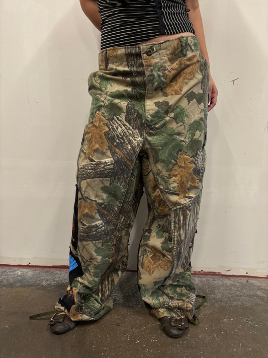 Reworked Harley Davidson Patchwork Camo Pants