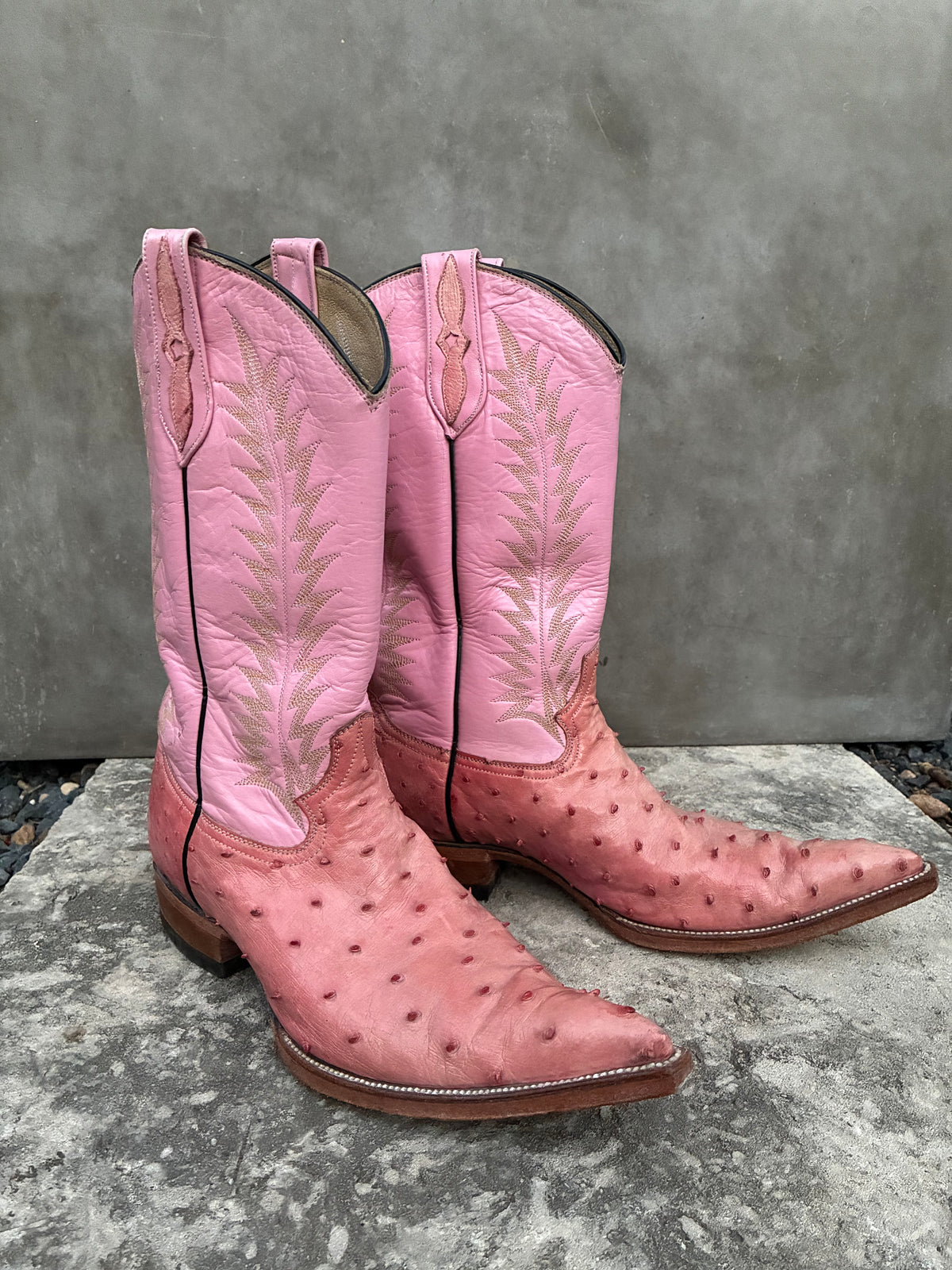 Vintage Pink Ostrich Leather Cowboy Boots