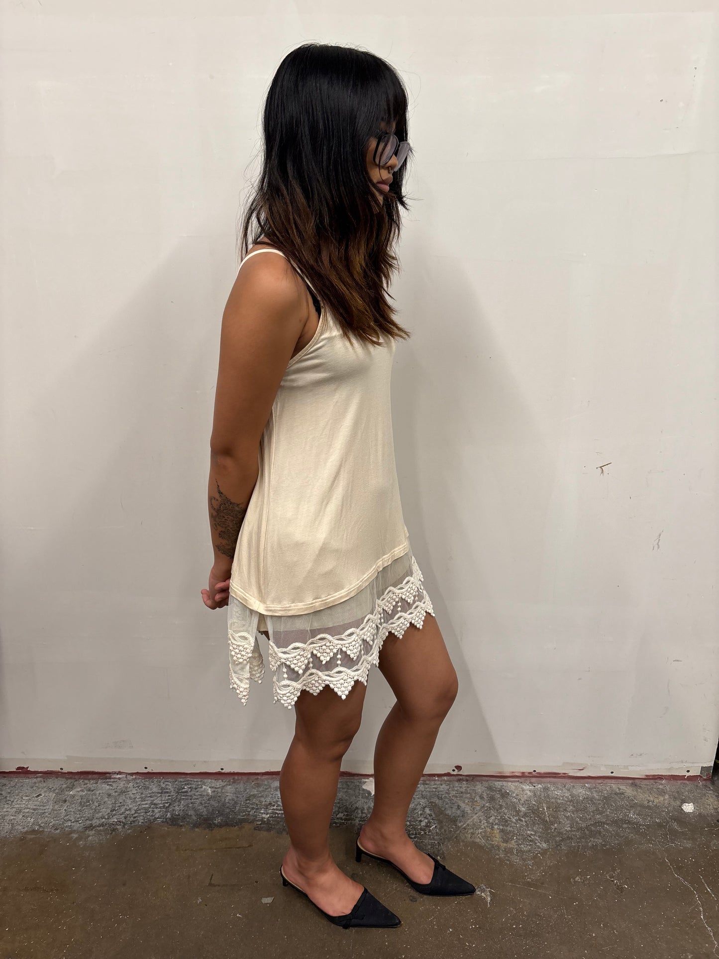Beige Dres W/ Lace Trim