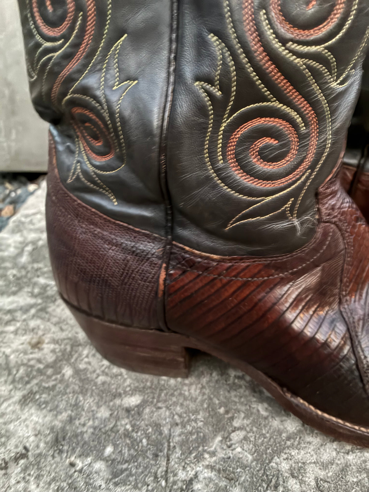 Vintage 1980s Justin Brown Teju Lizard Leather Cowboy Boots
