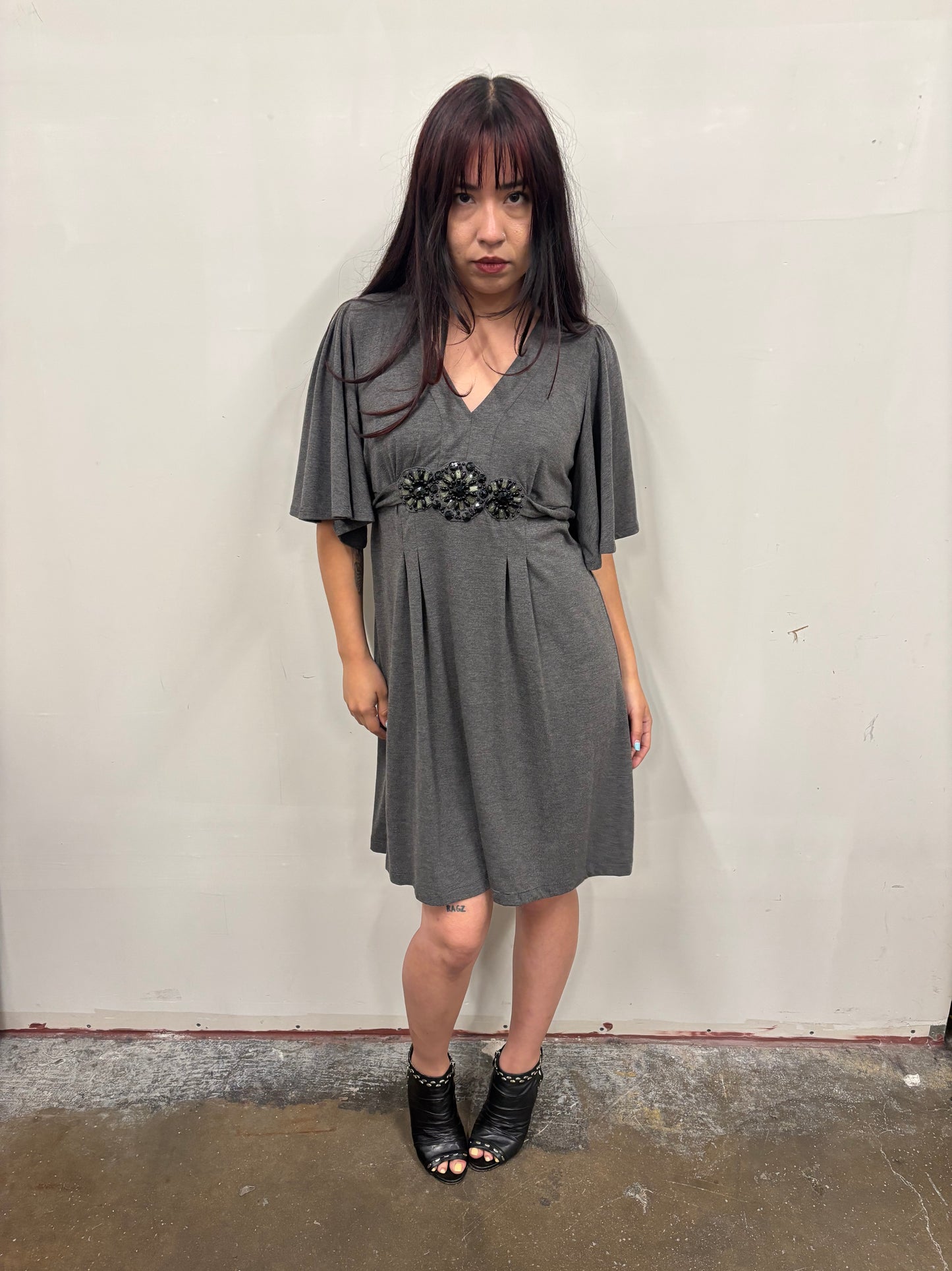 Grey Dress W/ Beaded Dress