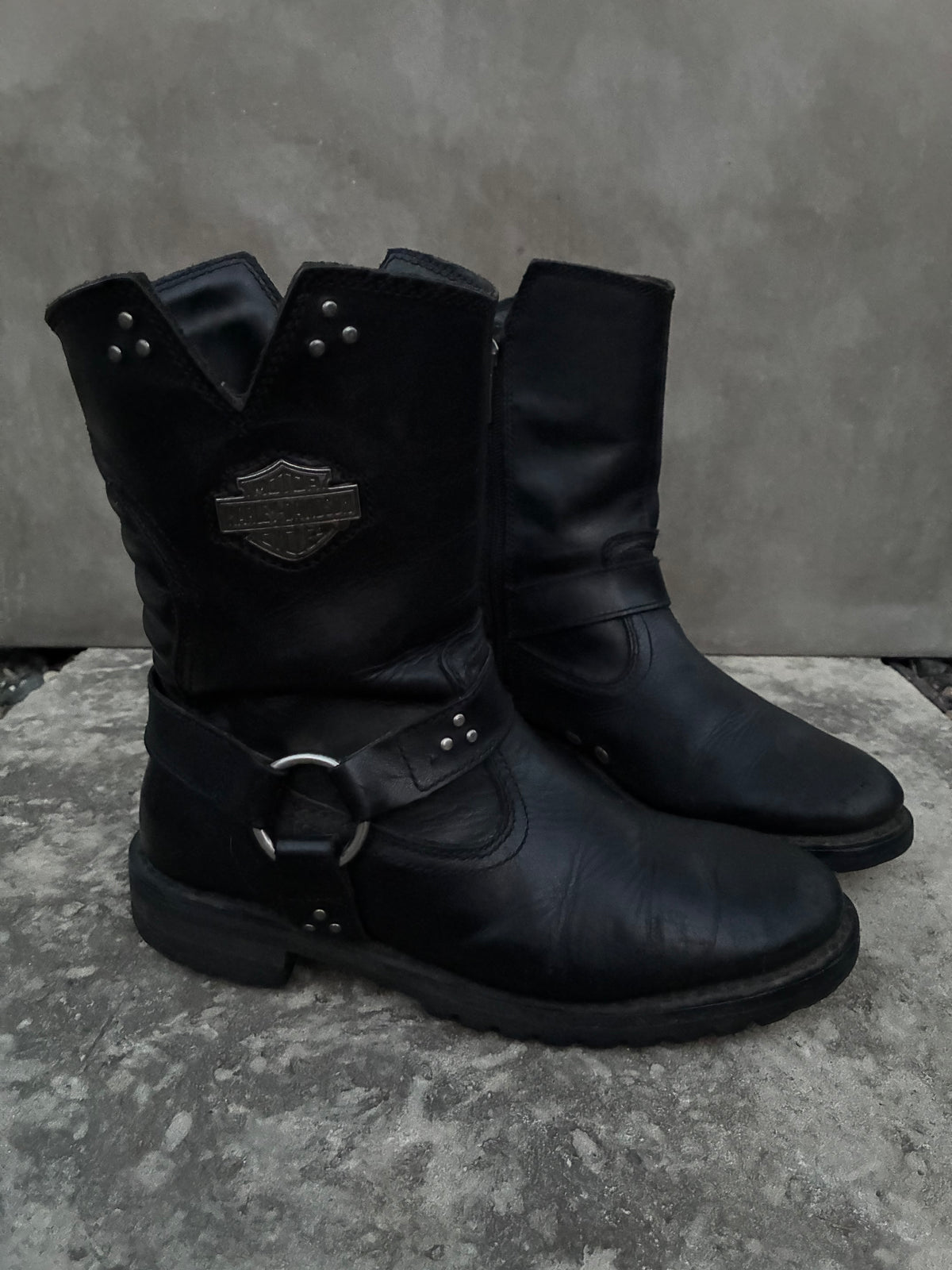 Vintage Harley Davidson Black Leather Moto Boots