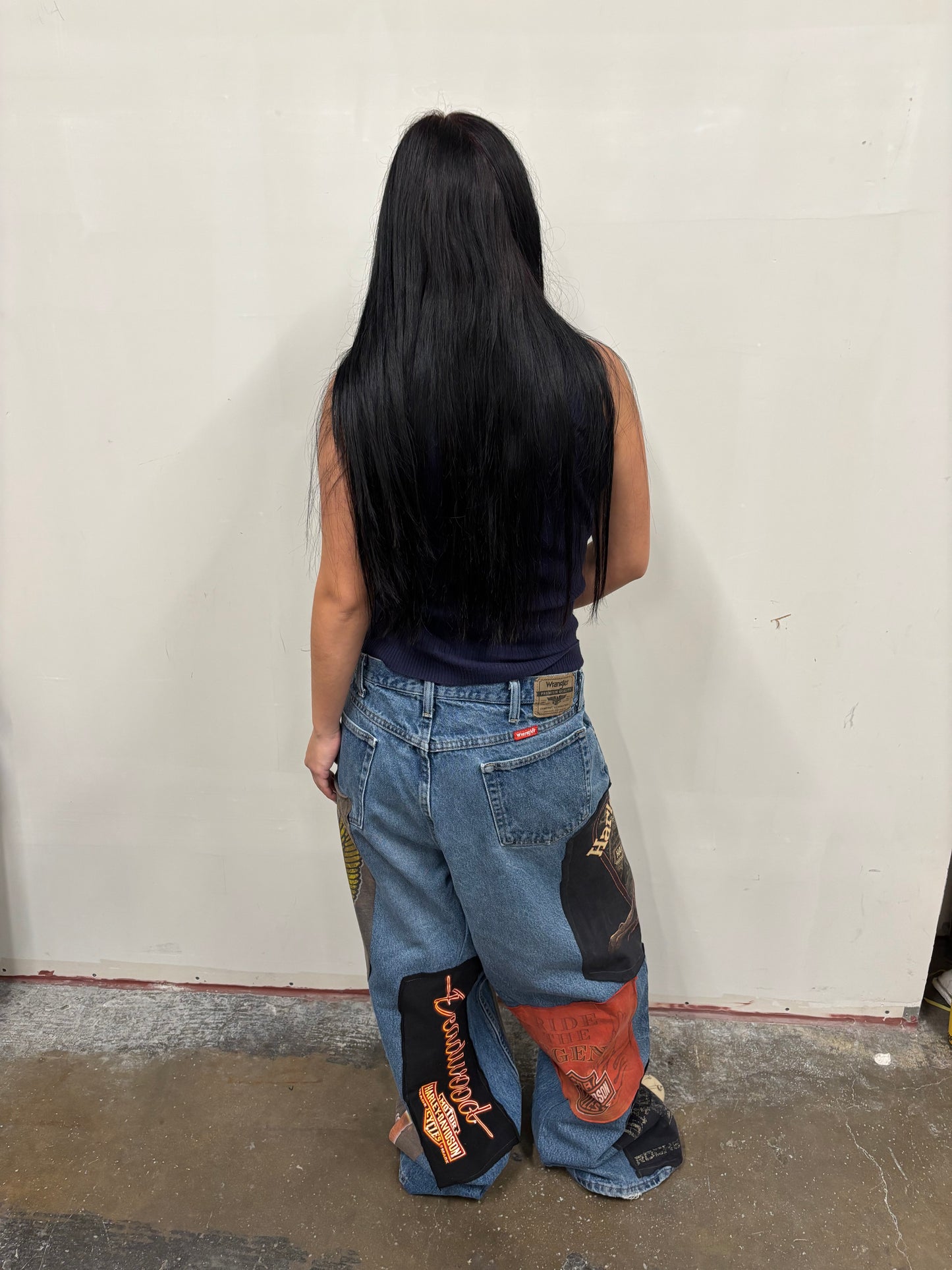 Reworked Harley Davidson Patchwork Jeans