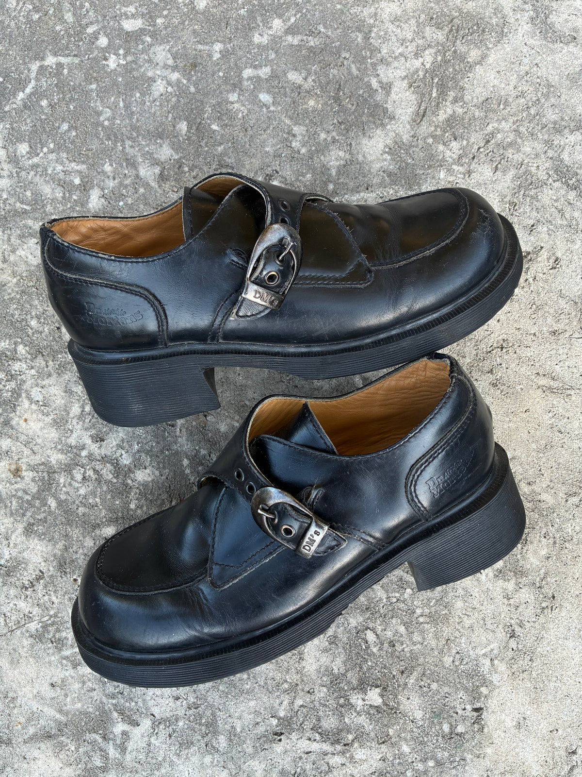 Vintage Dr. Martens Black Leather Buckle Loafer w Chunky Soles