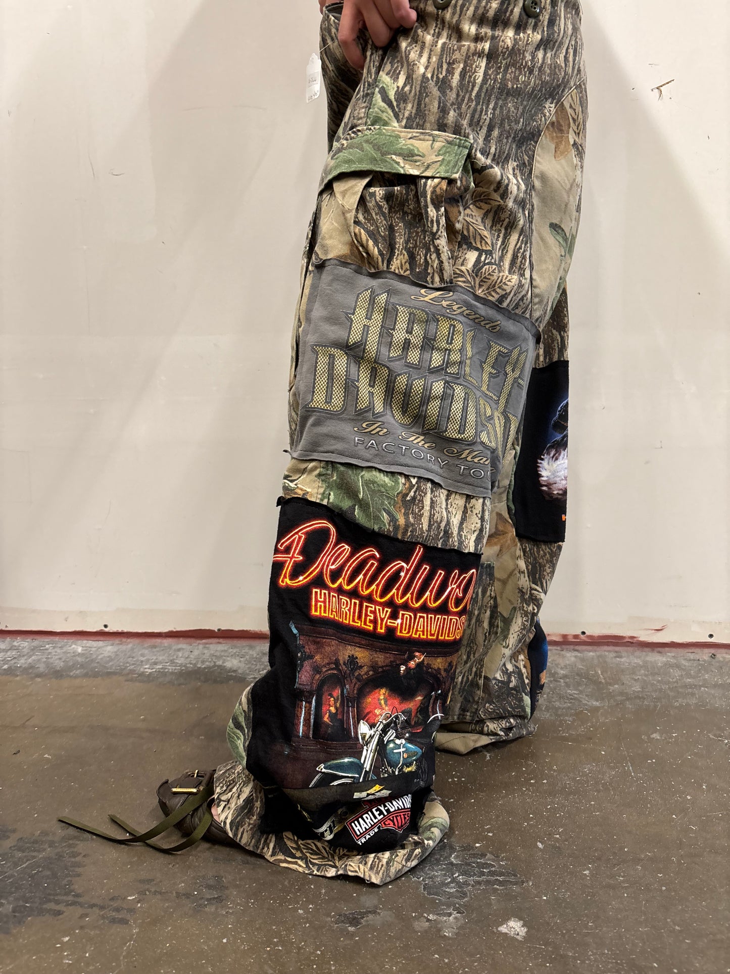 Reworked Harley Davidson Patchwork Camo Pants