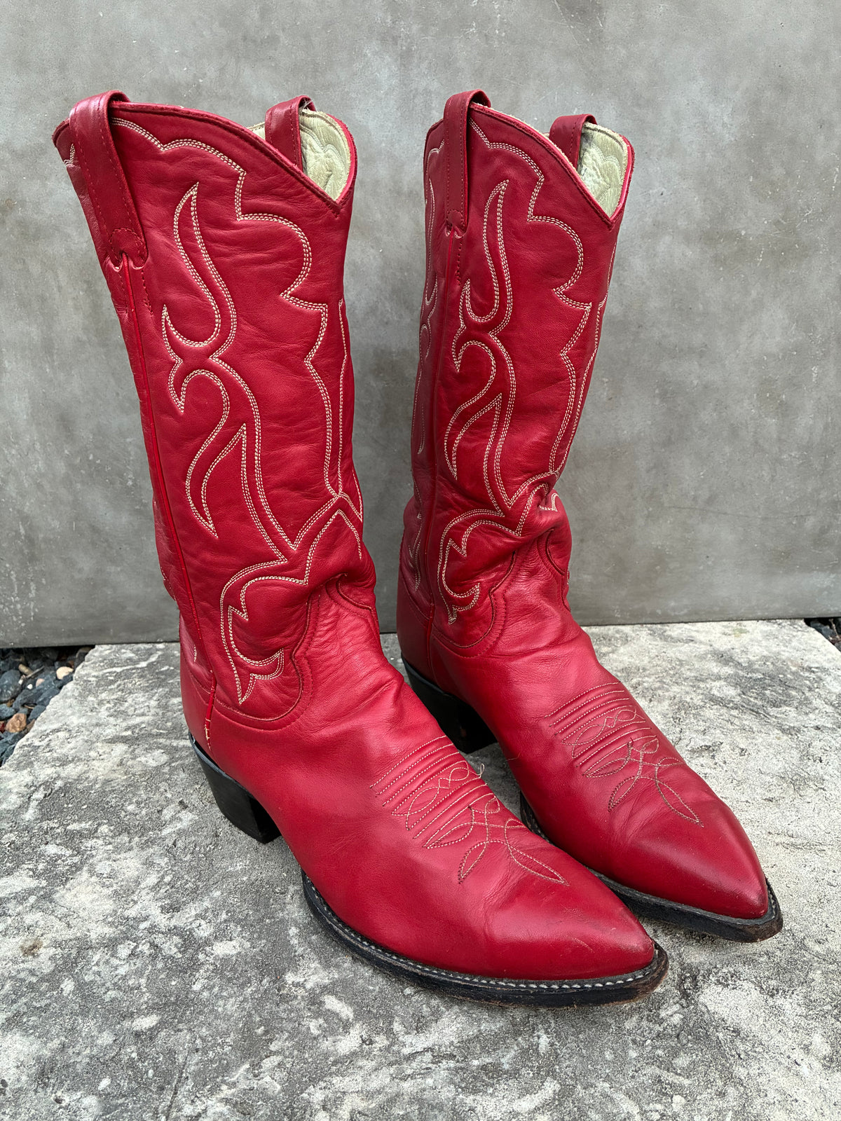 Vintage 1980s Larry Mahan Red Leather Cowboy Boots