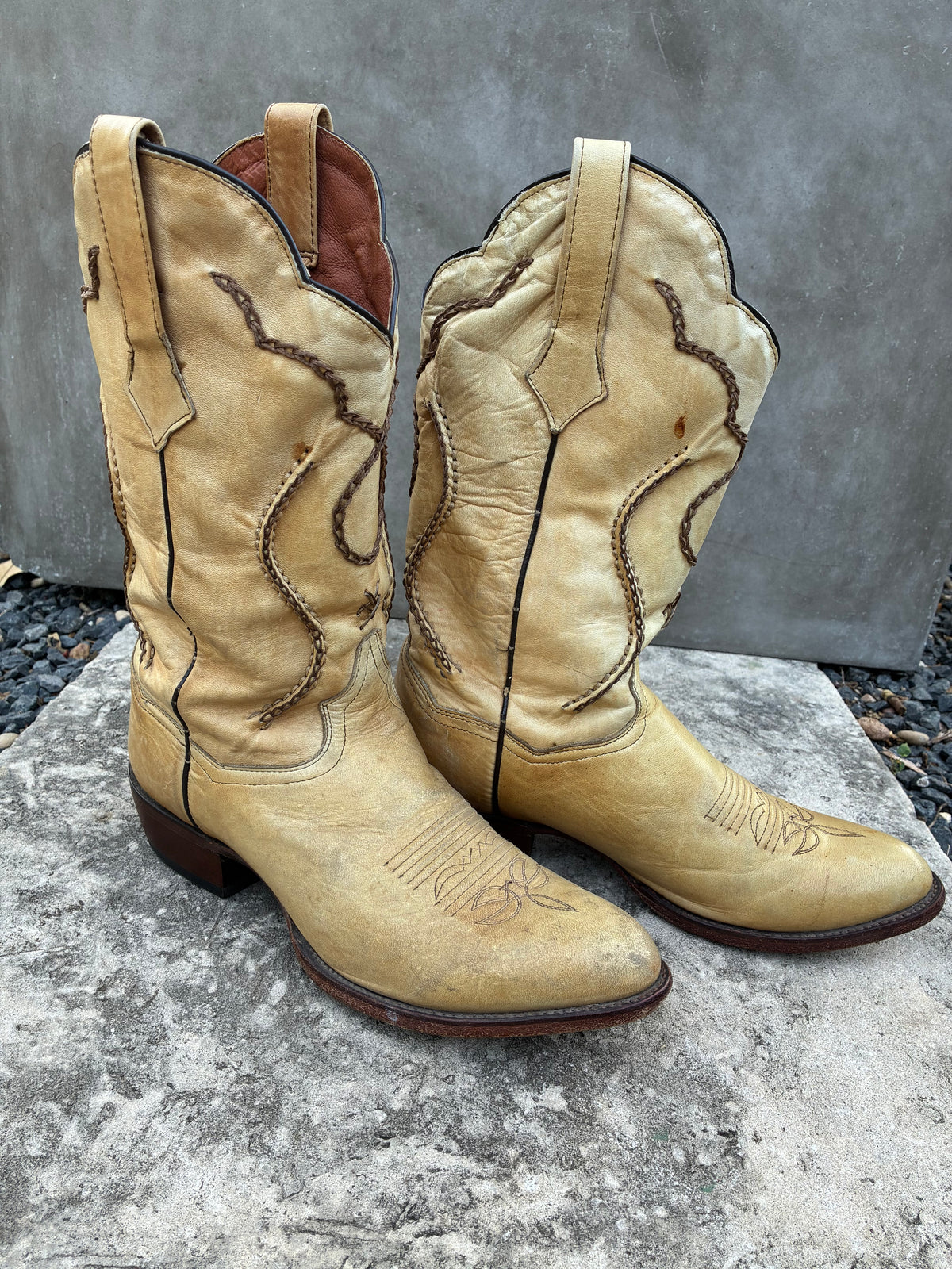 Dan Post Cream Leather With Brown Stitching Cowboy Boots