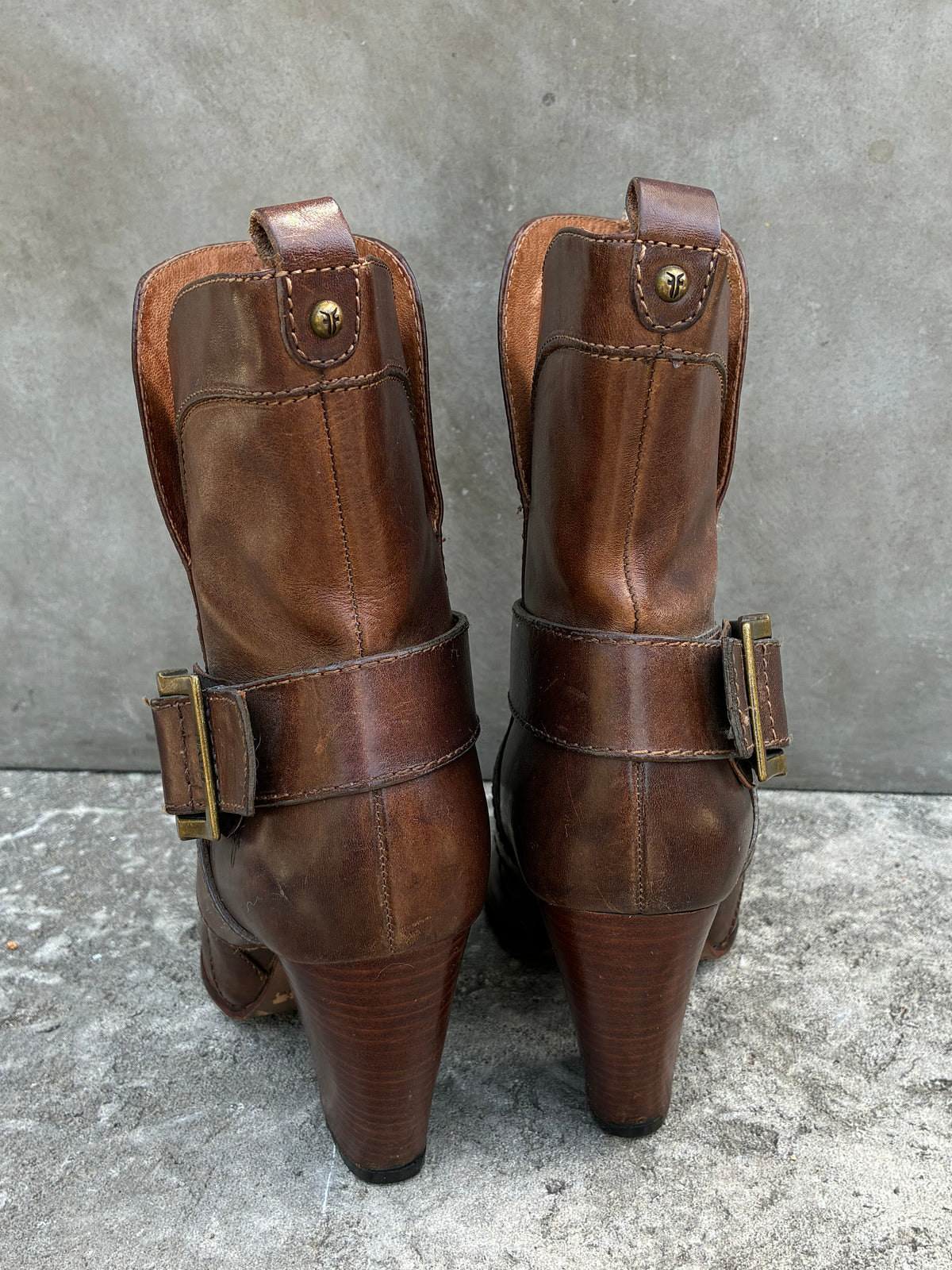 Vintage Frye Buckle Heeled Boots