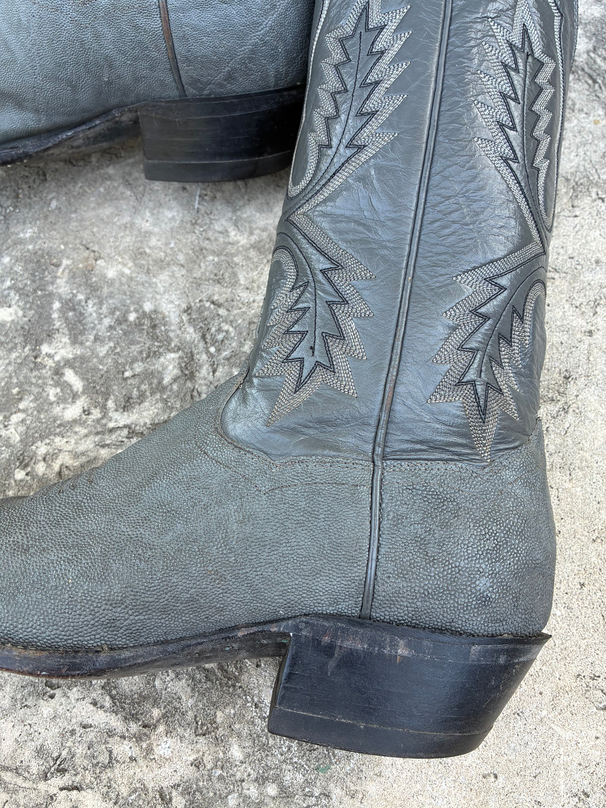 Vintage 1980s Panhandle Slim Gray Leather Cowboy Boots