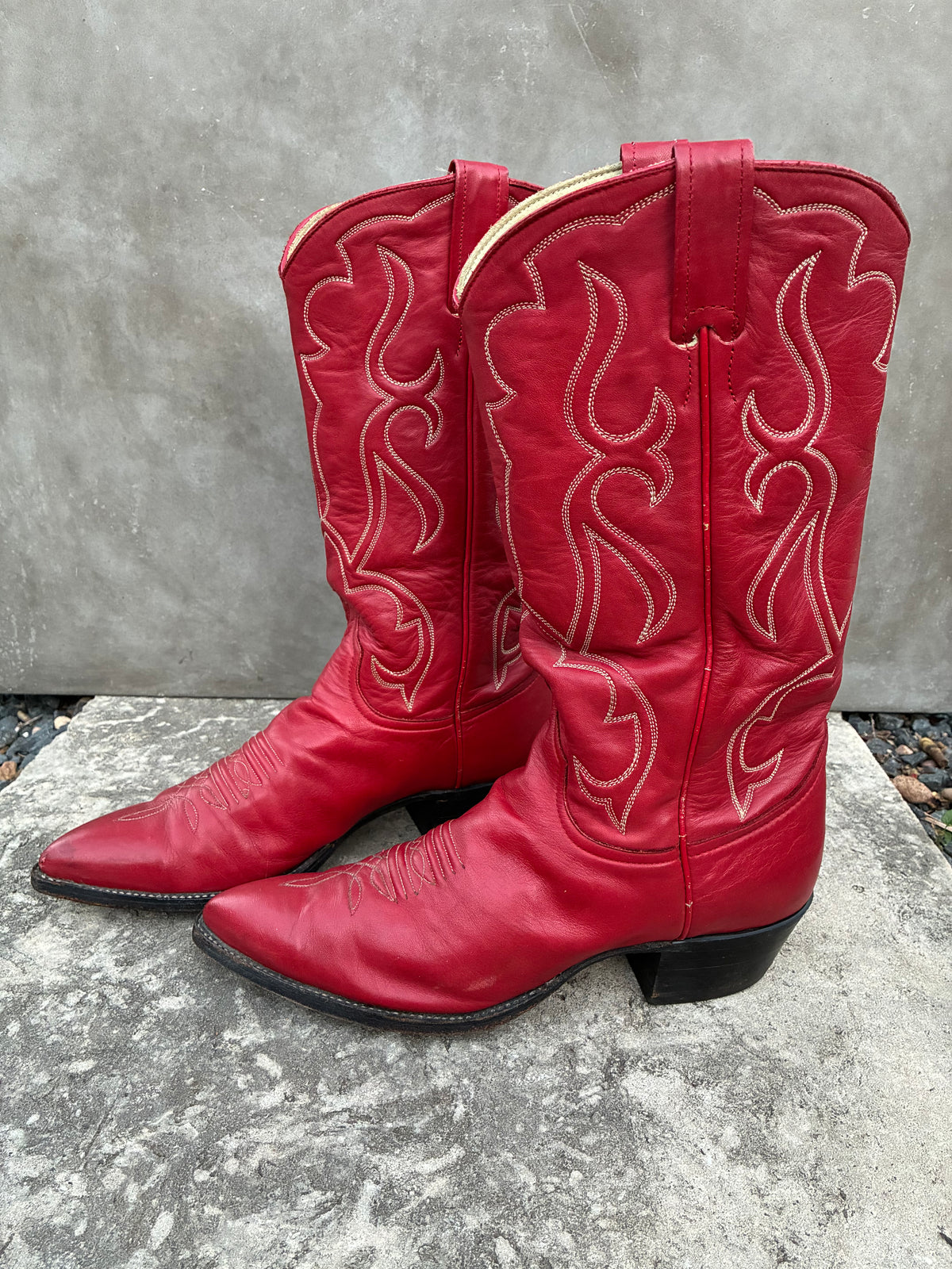 Vintage 1980s Larry Mahan Red Leather Cowboy Boots