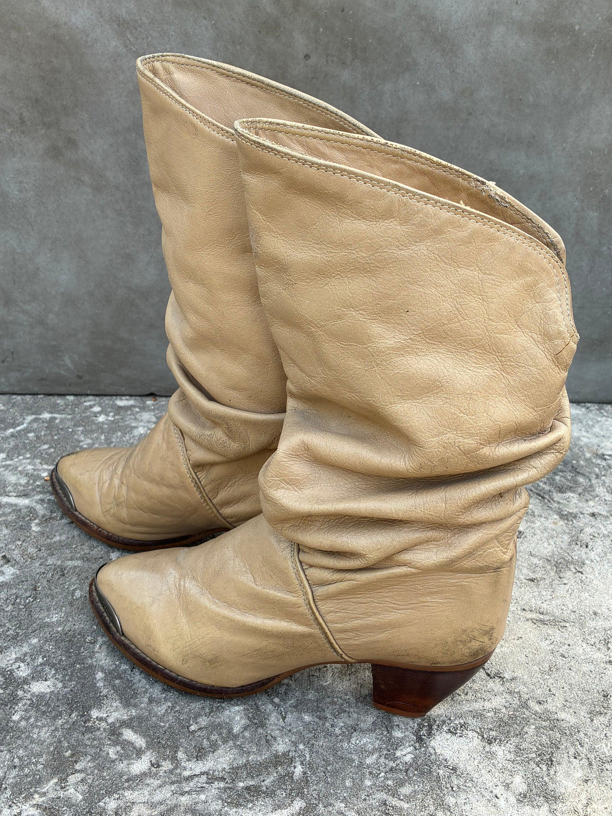 Vintage 1980s Zodiac Metal Toe Ankle Slouchy Boots