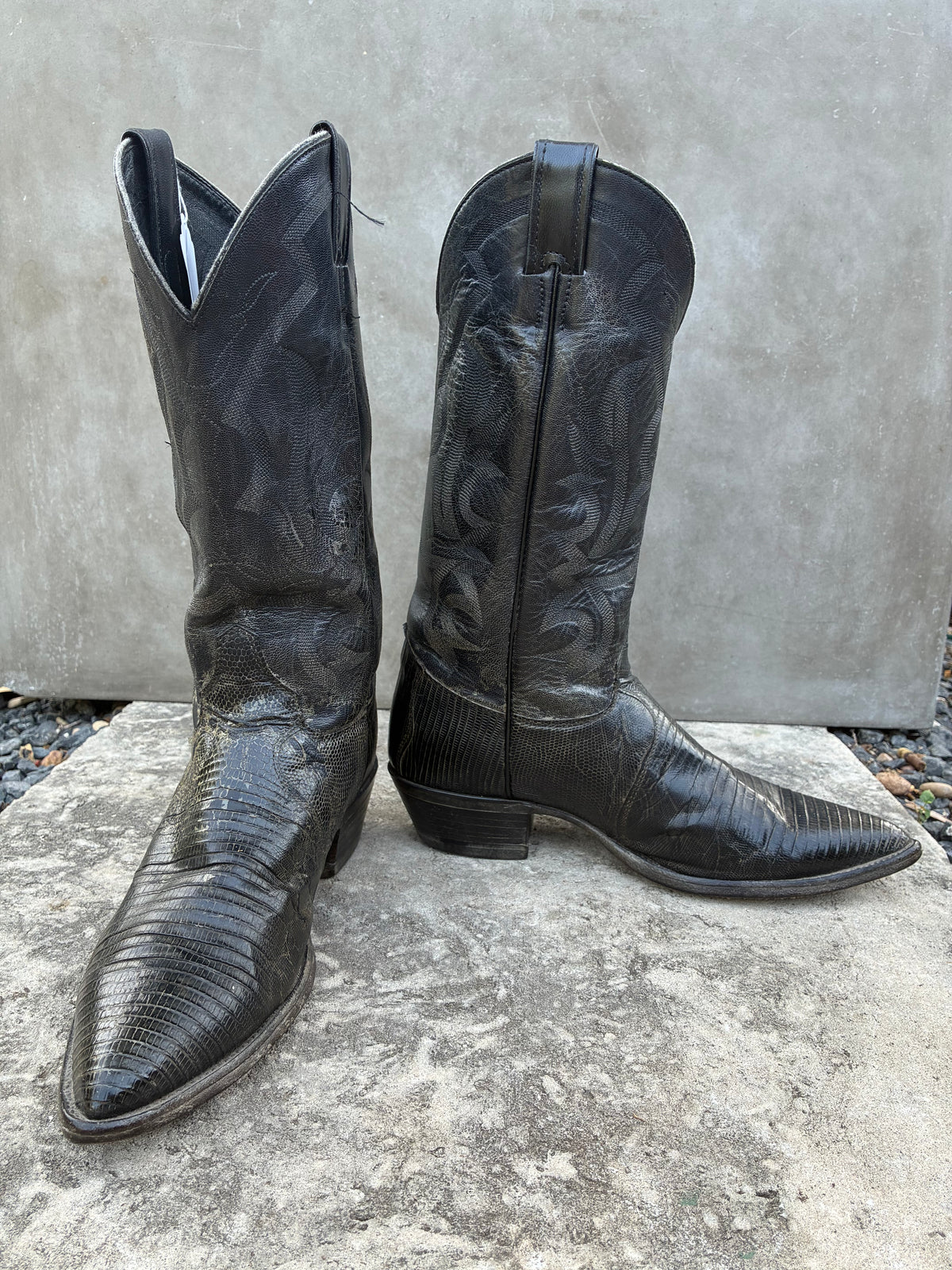 Vintage Justin Black Lizard Skin Cowboy Boots