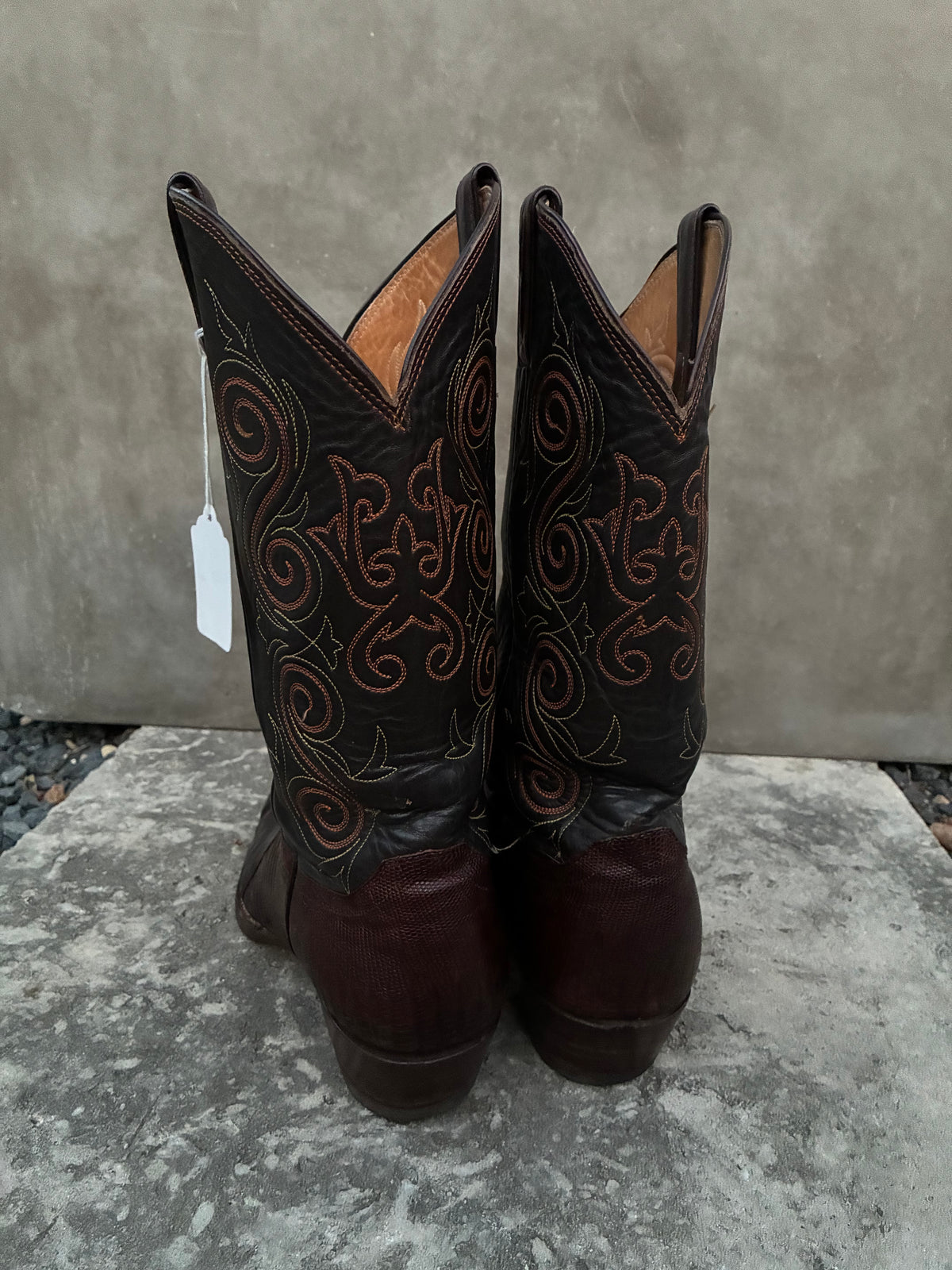 Vintage 1980s Justin Brown Teju Lizard Leather Cowboy Boots