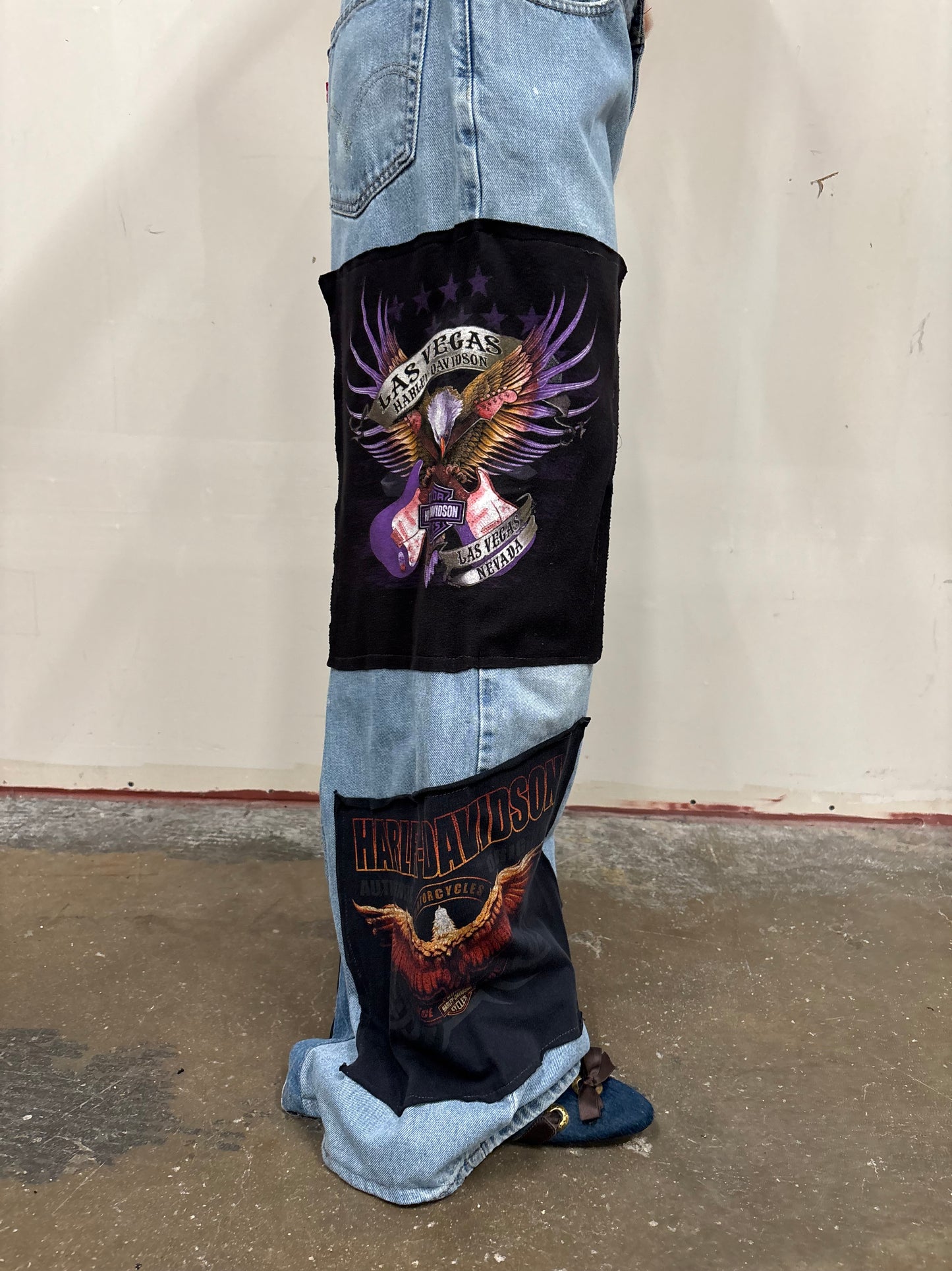 Reworked Harley Davidson Patchwork Jeans