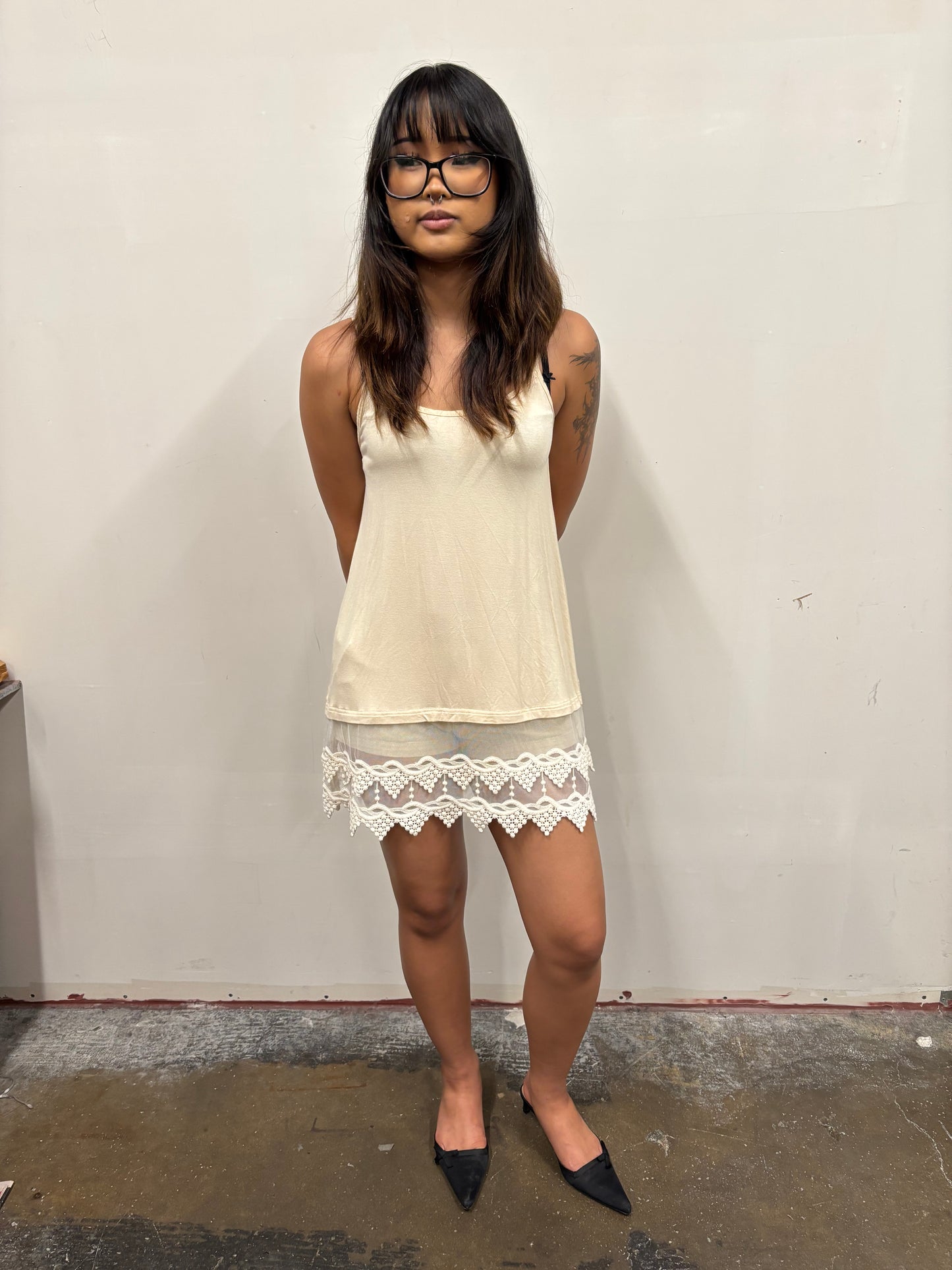 Beige Dres W/ Lace Trim